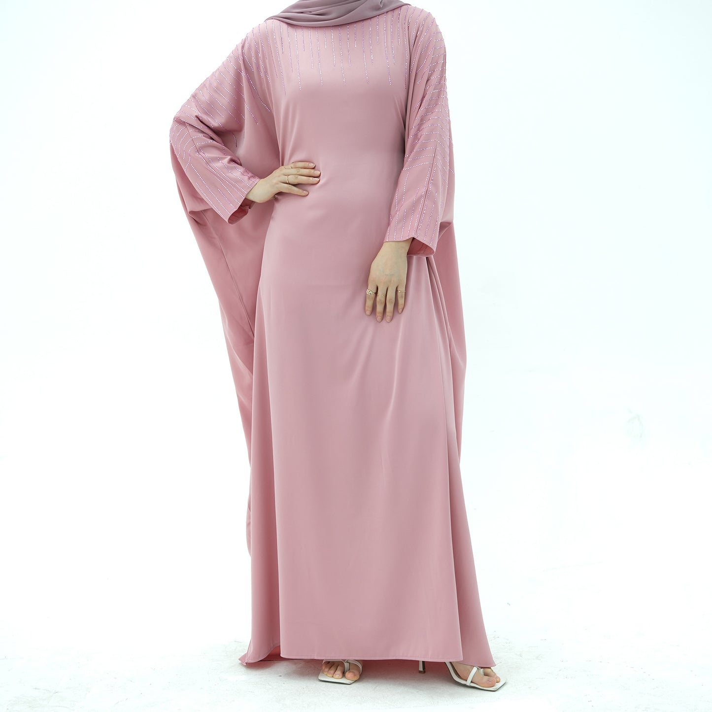 HS6610 Rhinestone-embellished long Abaya dress (headscarf not included)