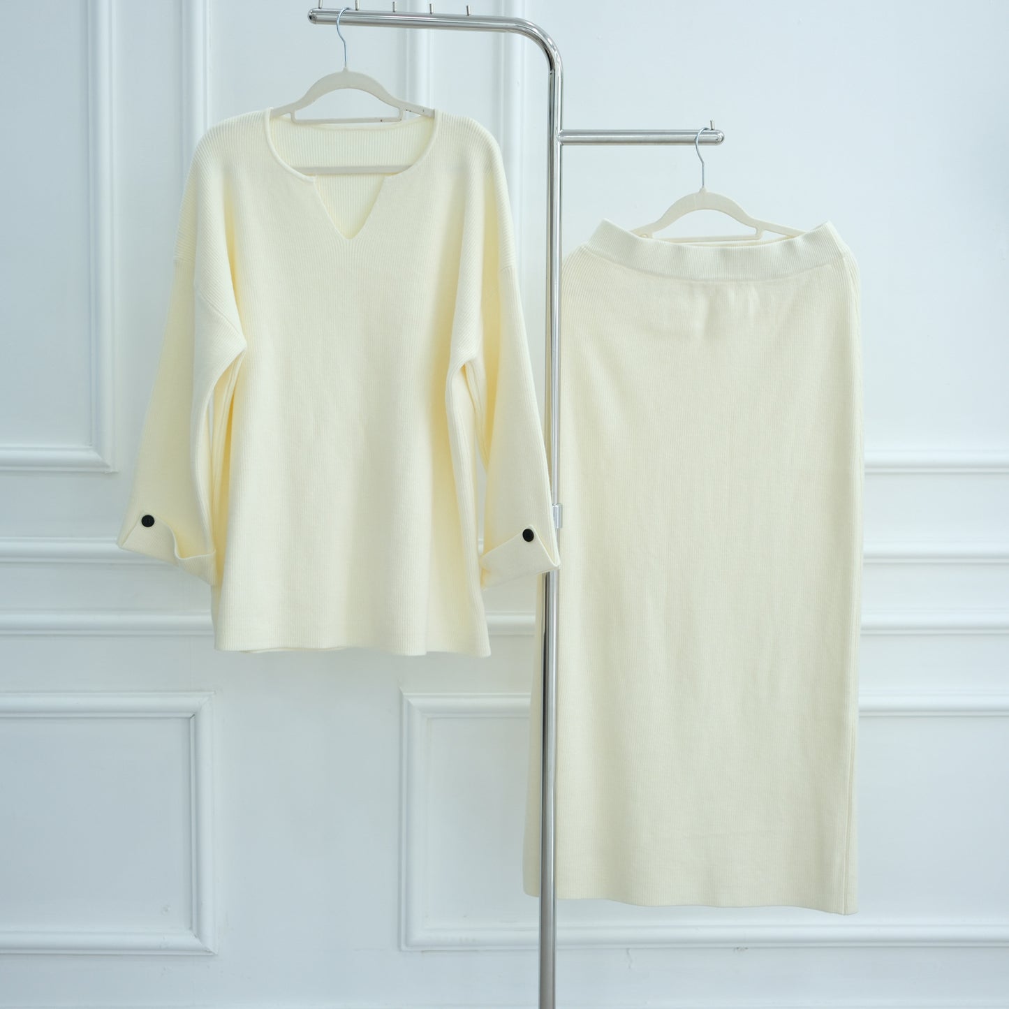 HS6597 Autumn and winter thickened knitted suit solid color two-piece suit (excluding headscarf) top + skirt