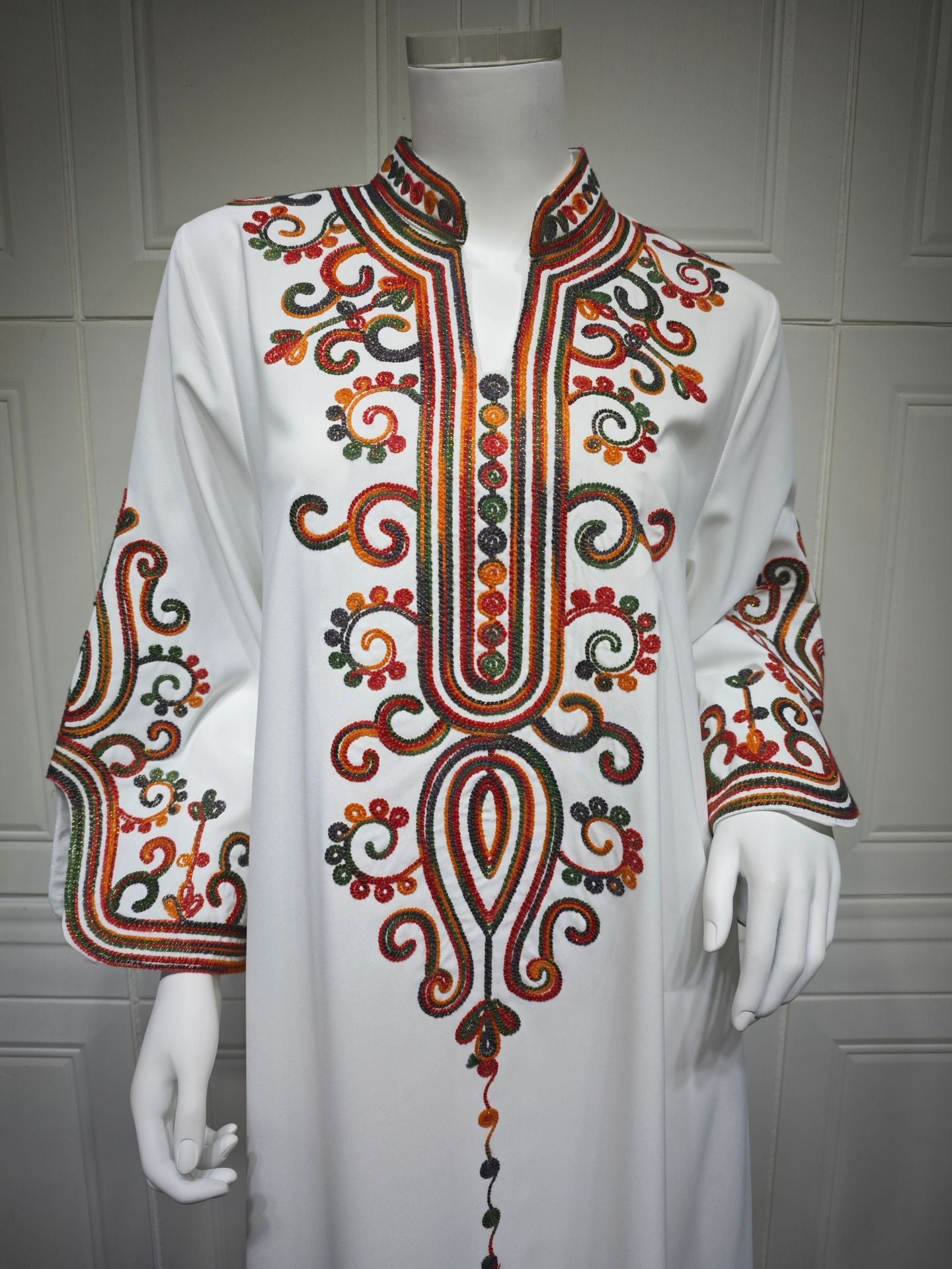 HS6652 Rope embroidery midi dress with elegant stand-up collar design