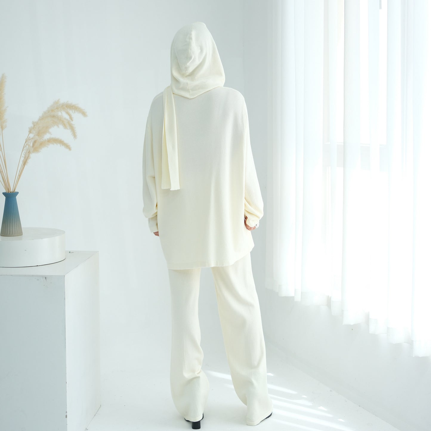 HS6593 Soft knitted home set | Simple solid color two-piece set