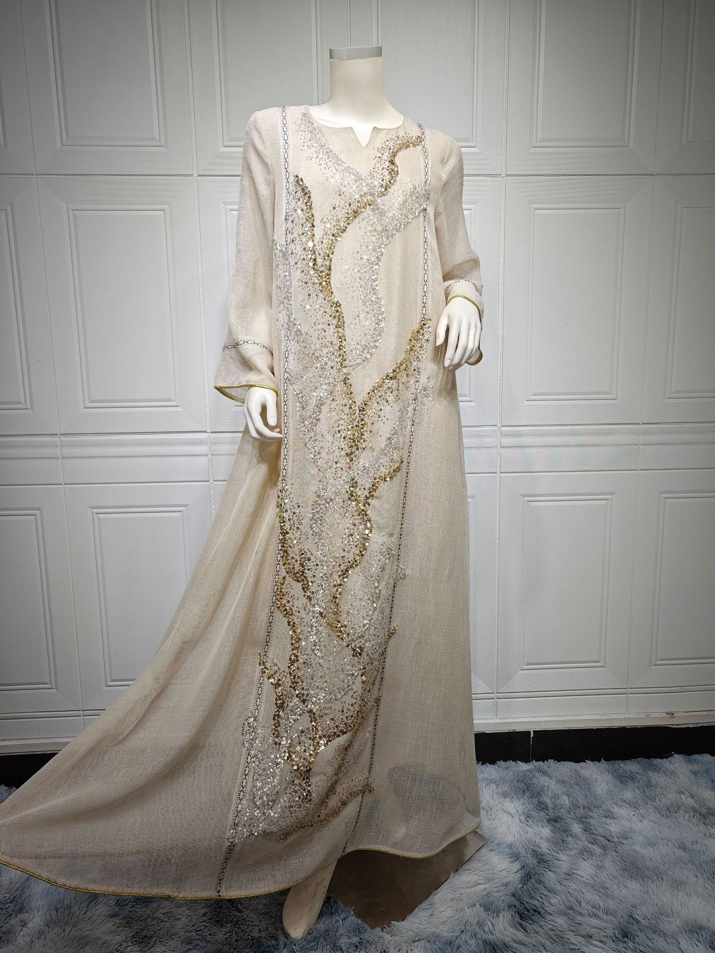 HS6637  Mesh Sequined Embroidered Long Dress