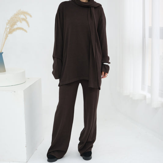 HS6593 Soft knitted home set | Simple solid color two-piece set