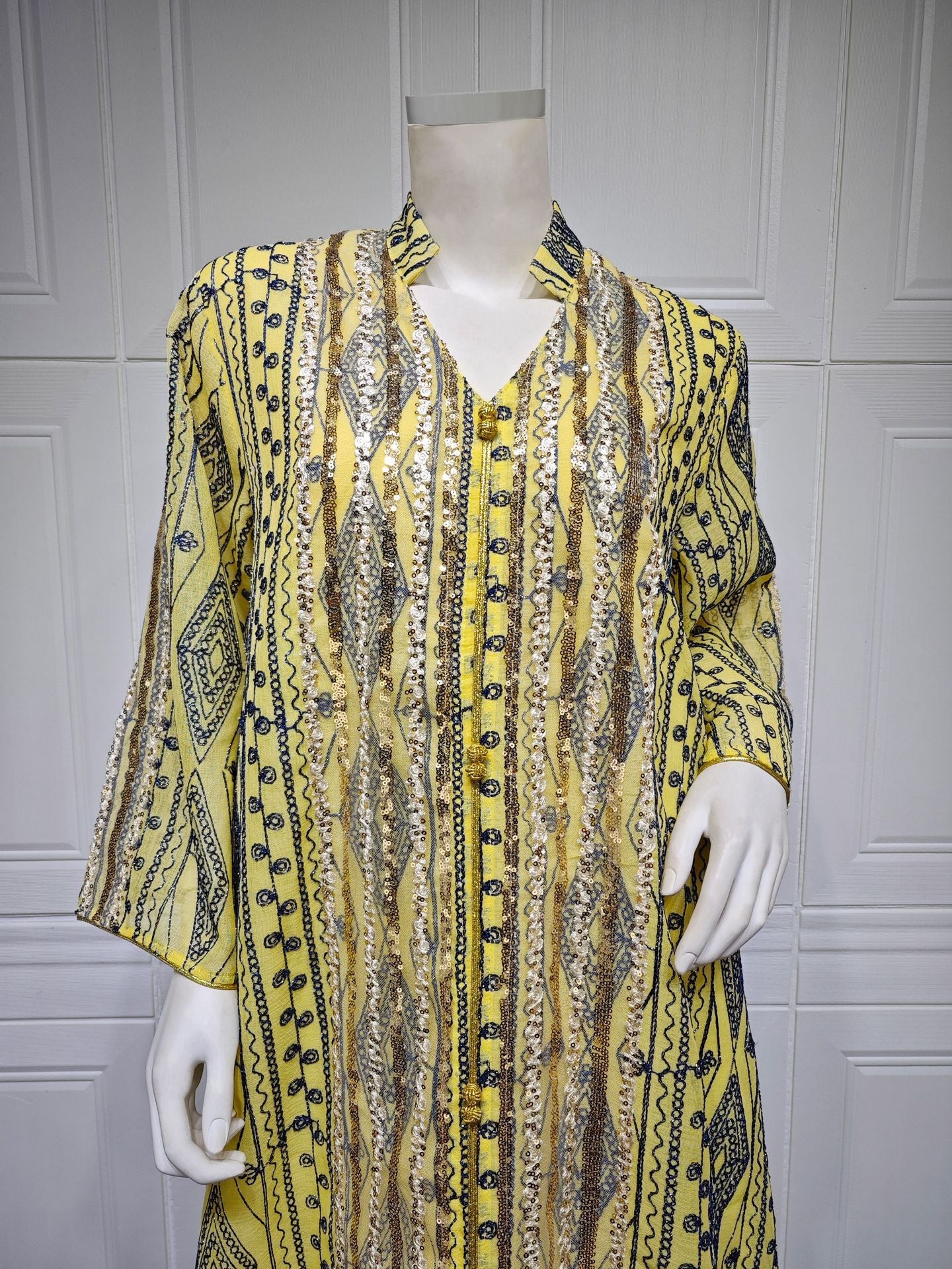 HS6662 Mesh embroidery sequin patchwork long-sleeved dress, loose robe style