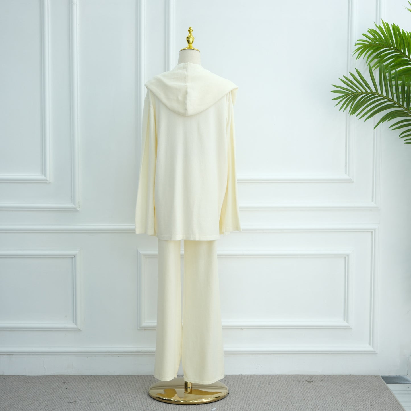 HS6593 Soft knitted home set | Simple solid color two-piece set