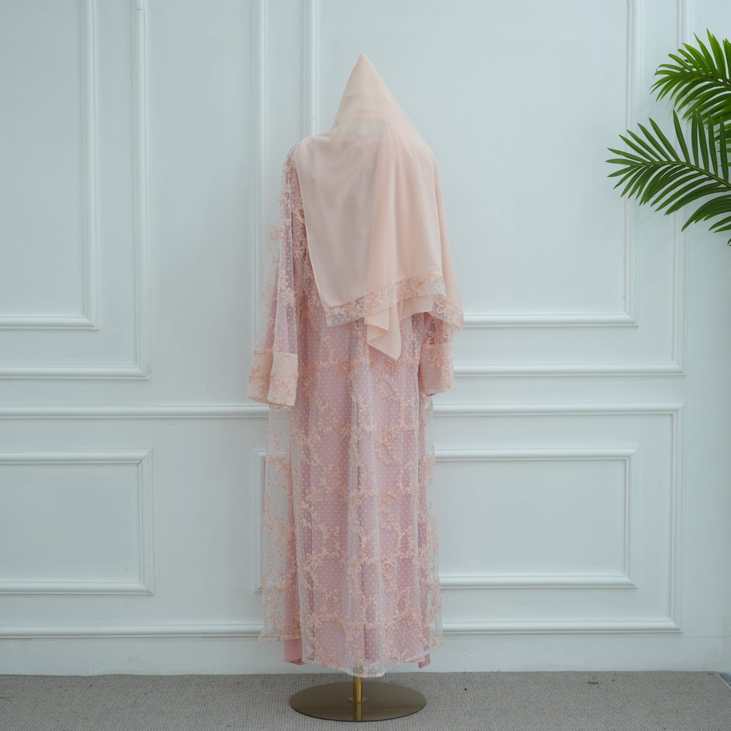 HS6622 3D flower mesh cardigan (optional headscarf and inner layer)