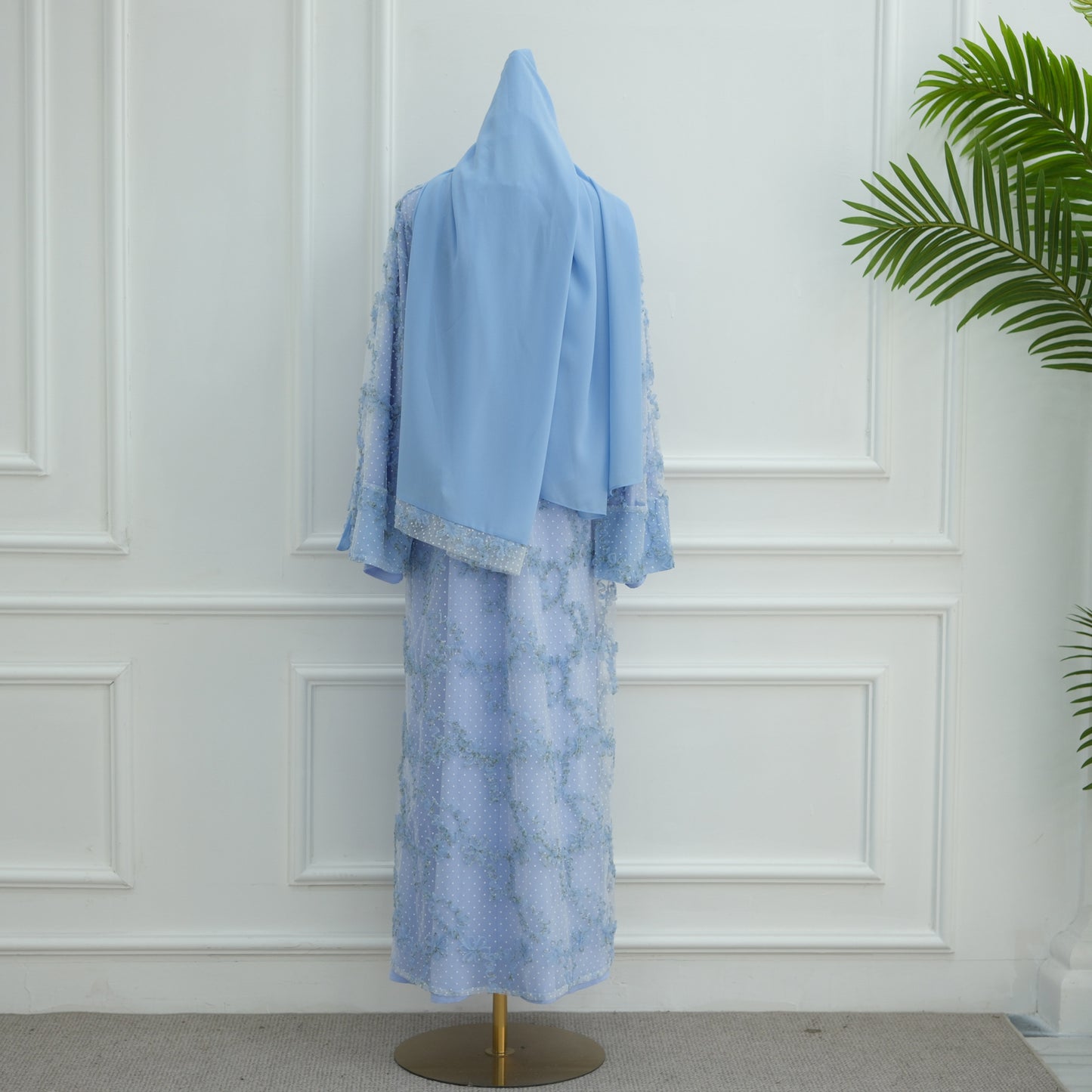 HS6622 3D flower mesh cardigan (optional headscarf and inner layer)