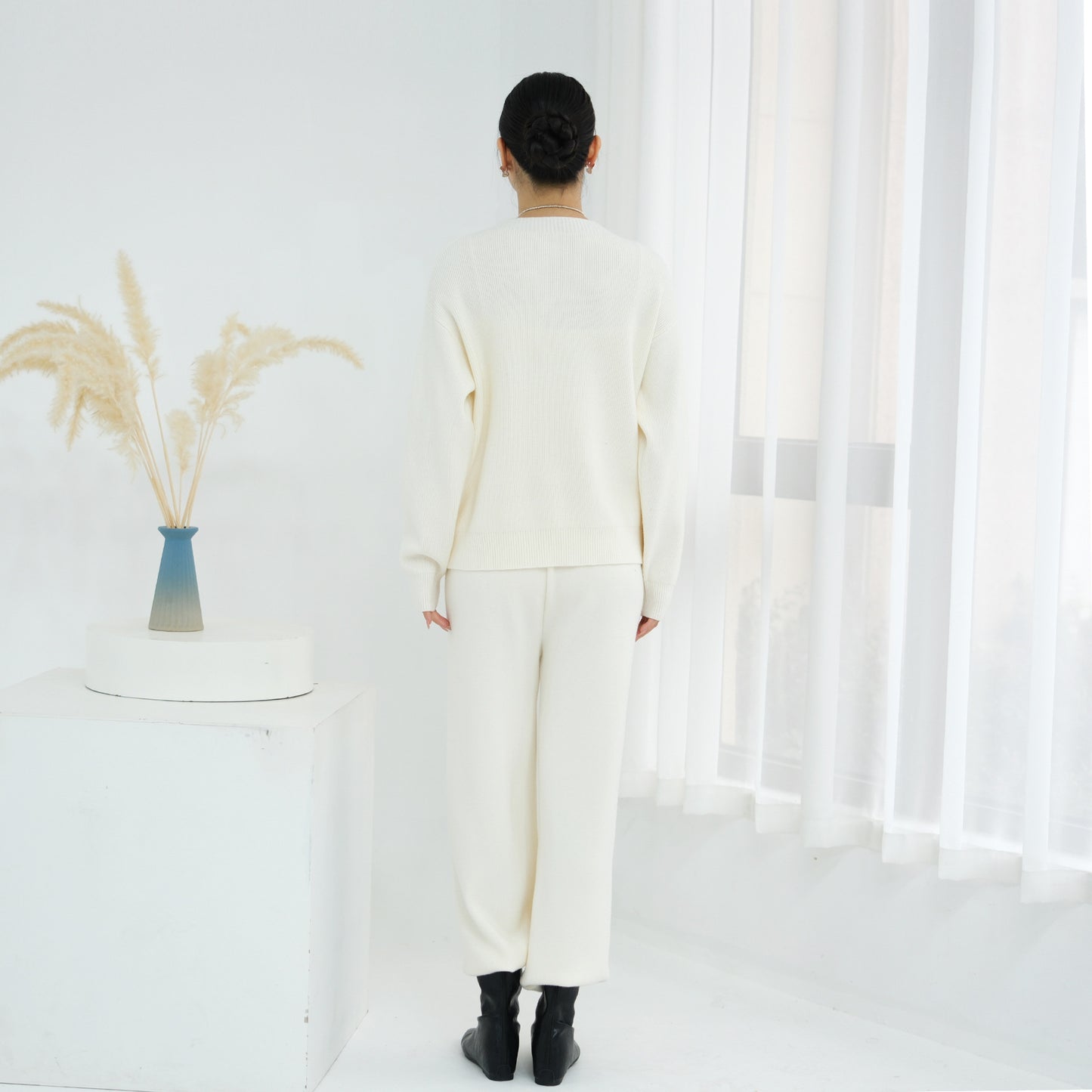 HS6595 Autumn and Winter Thickened Knitted Suit (Not Including Headscarf) | Simple Solid Color Two-Piece Suit