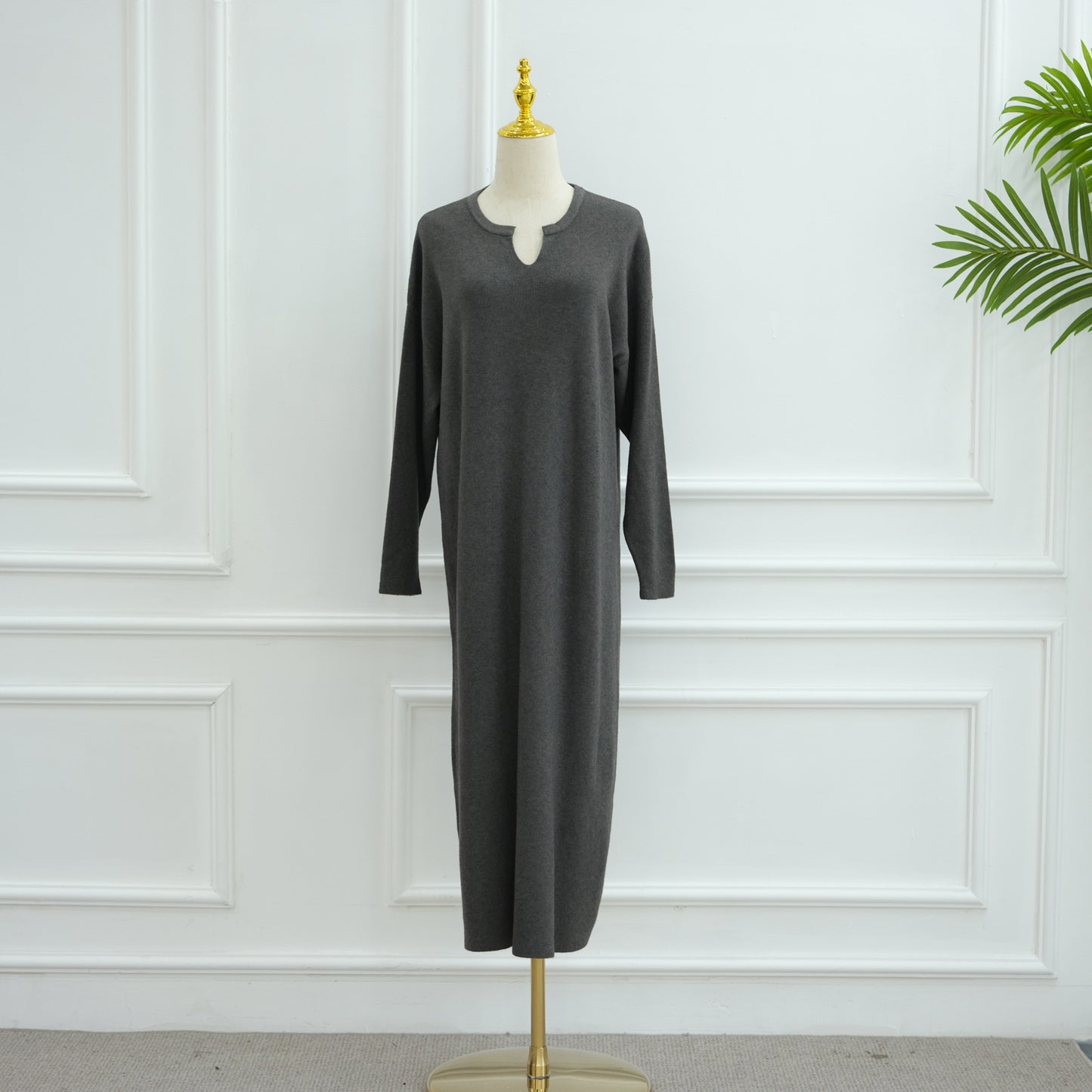 HS6598 Autumn and Winter Knitted Dress, Long Solid Color (headscarf Not Included)