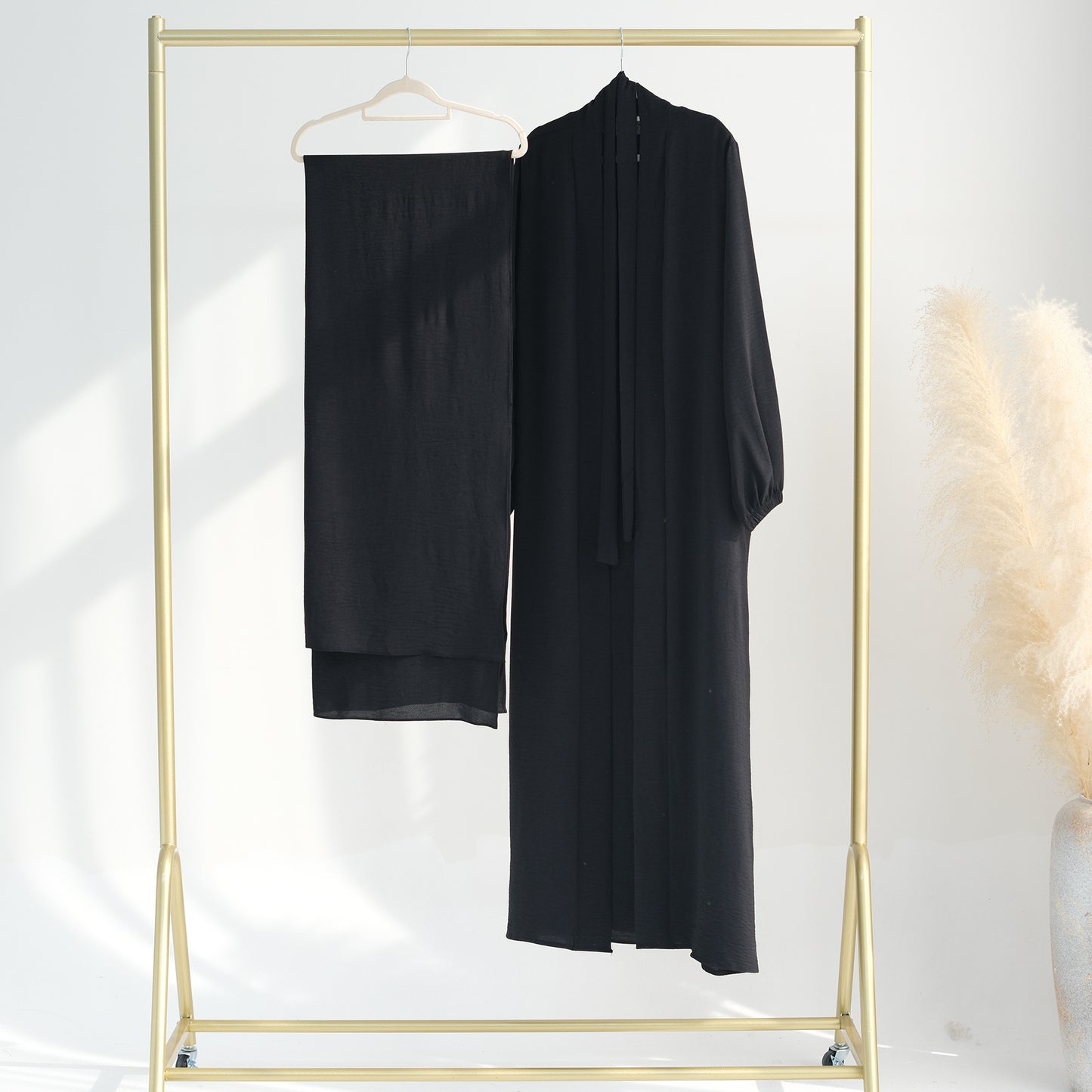 HASASERIES HS0995 3pcs Cardigan+without  Sleeves Inner Dress+Hijab