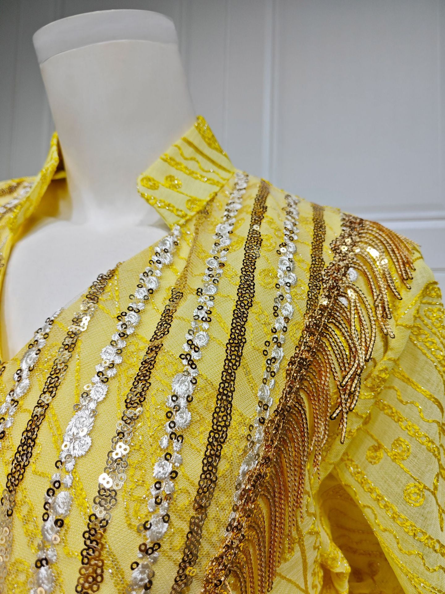 HS6648 A long robe with mesh sequins and embroidered details; an elegant and sophisticated dress.