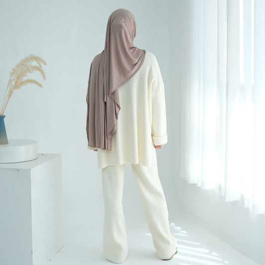 HS6599 Autumn and Winter Thickened Knitted Suit Solid Color Two-piece Suit (excluding Headscarf) Top + Trousers