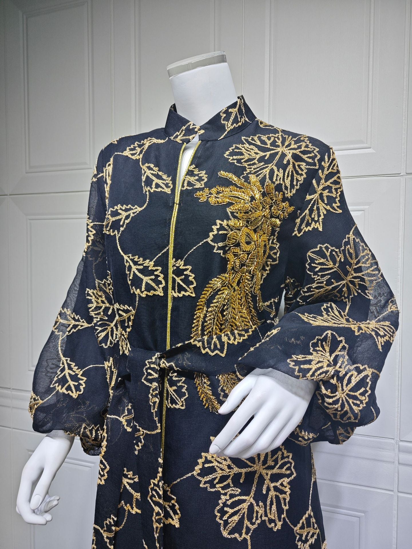 HS6651  Floral Print Long Dress, Elegant Stand-up Collar Evening Gown