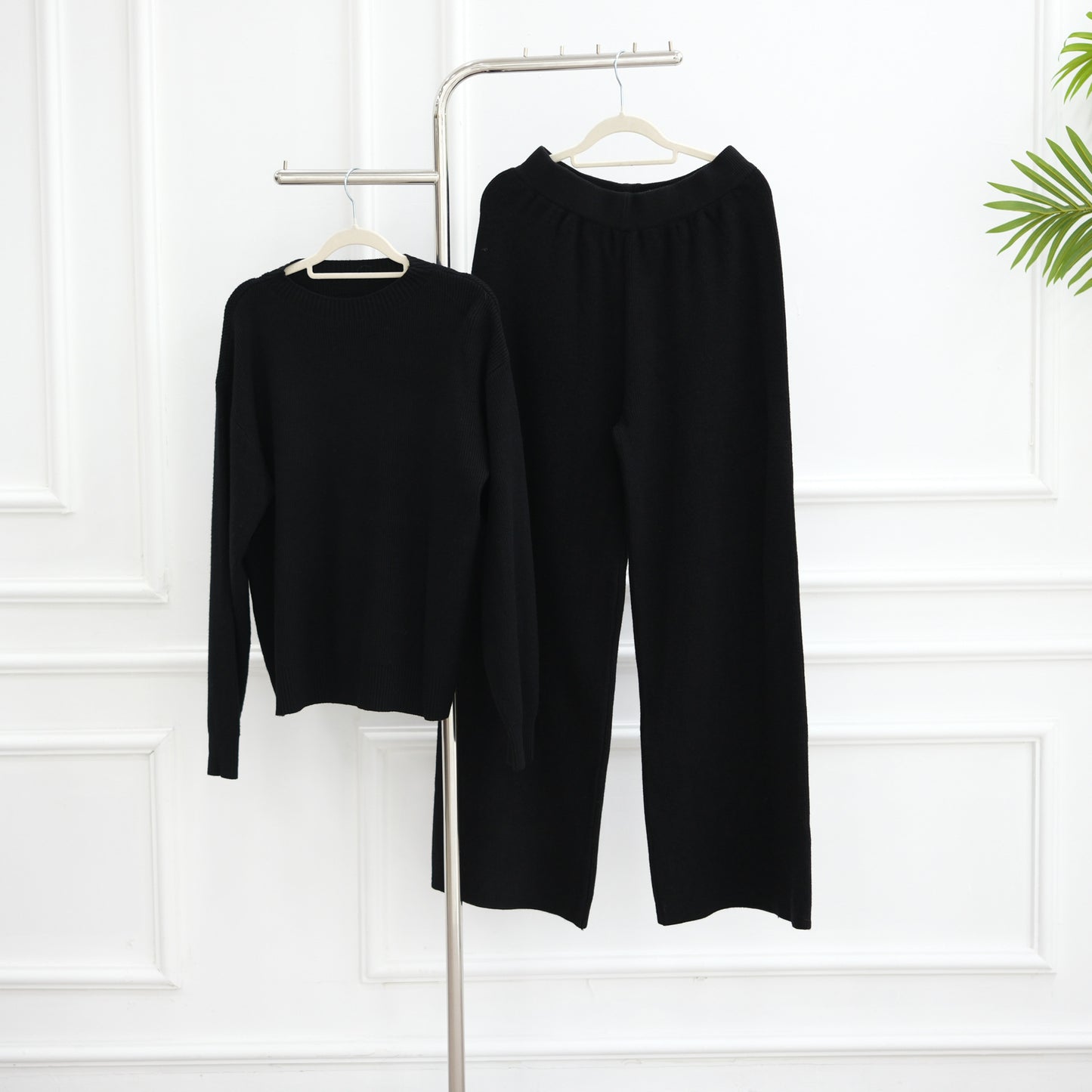 HS6595 Autumn and Winter Thickened Knitted Suit (Not Including Headscarf) | Simple Solid Color Two-Piece Suit