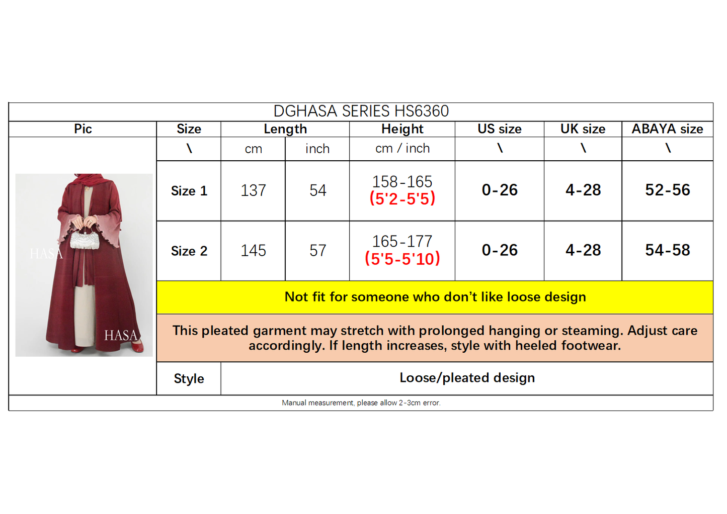 HASA's series HS6360 Summer Ombré Gradient Abaya with Pleats and Fluted Bell Cuffs