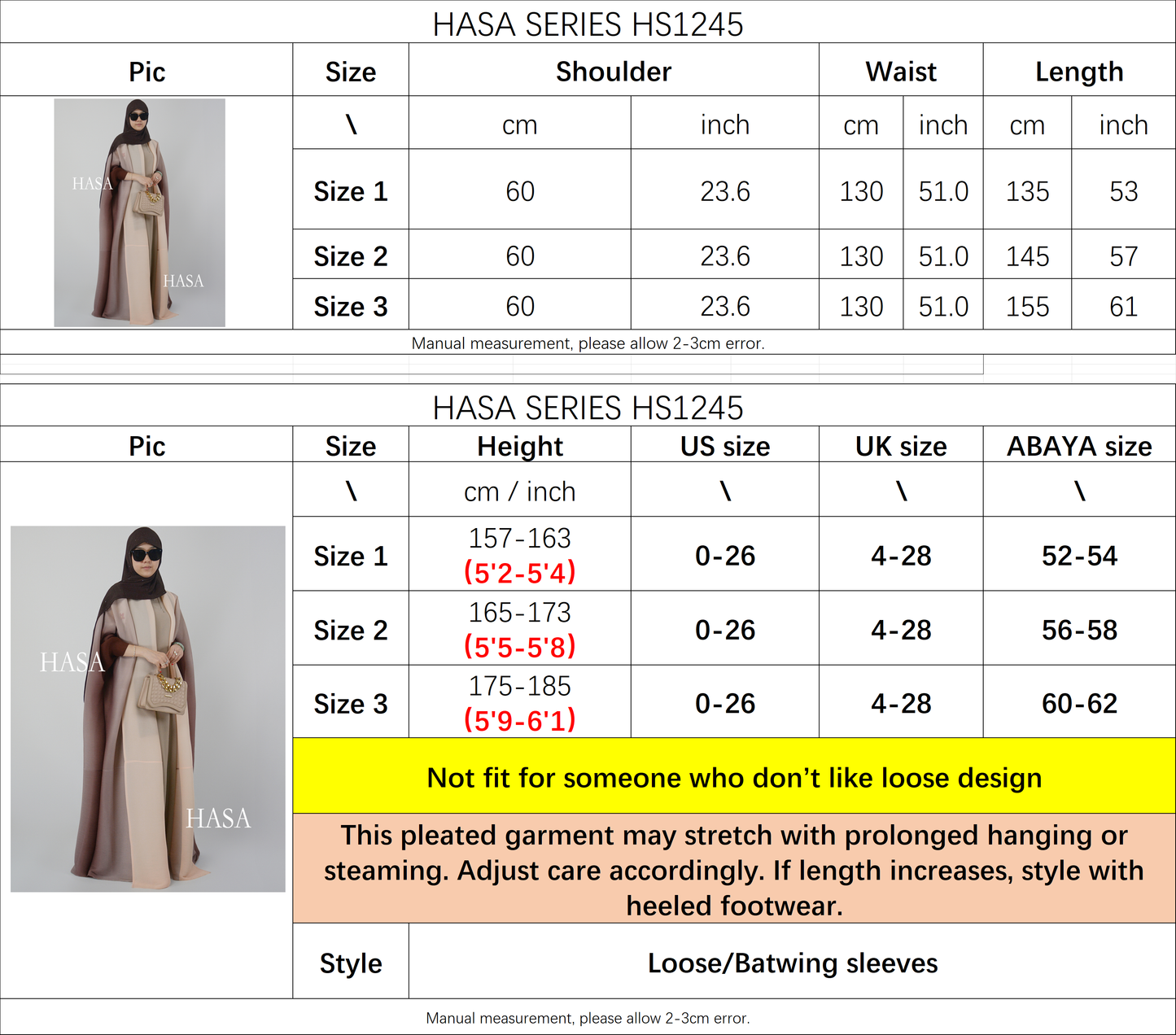 HASA HS1245 عباية أومبريه فضفاضة مع تفاصيل مرقعة مطوية