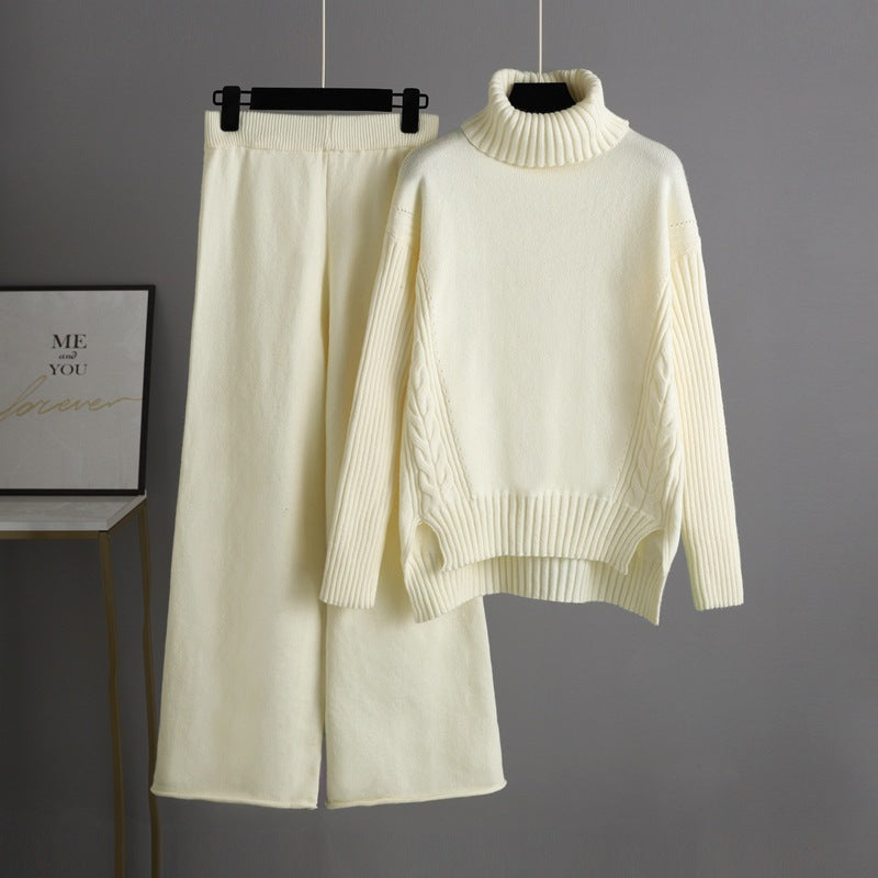 HS0472 New winter knitted 2 PCS SET mid turtleneck solid color