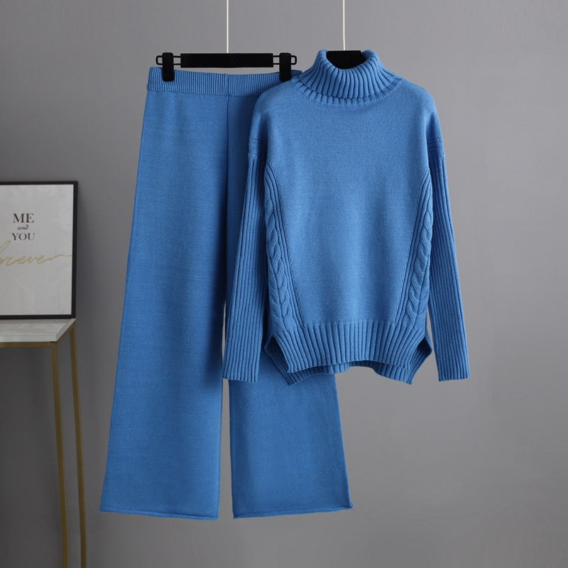 HS0472 New winter knitted 2 PCS SET mid turtleneck solid color
