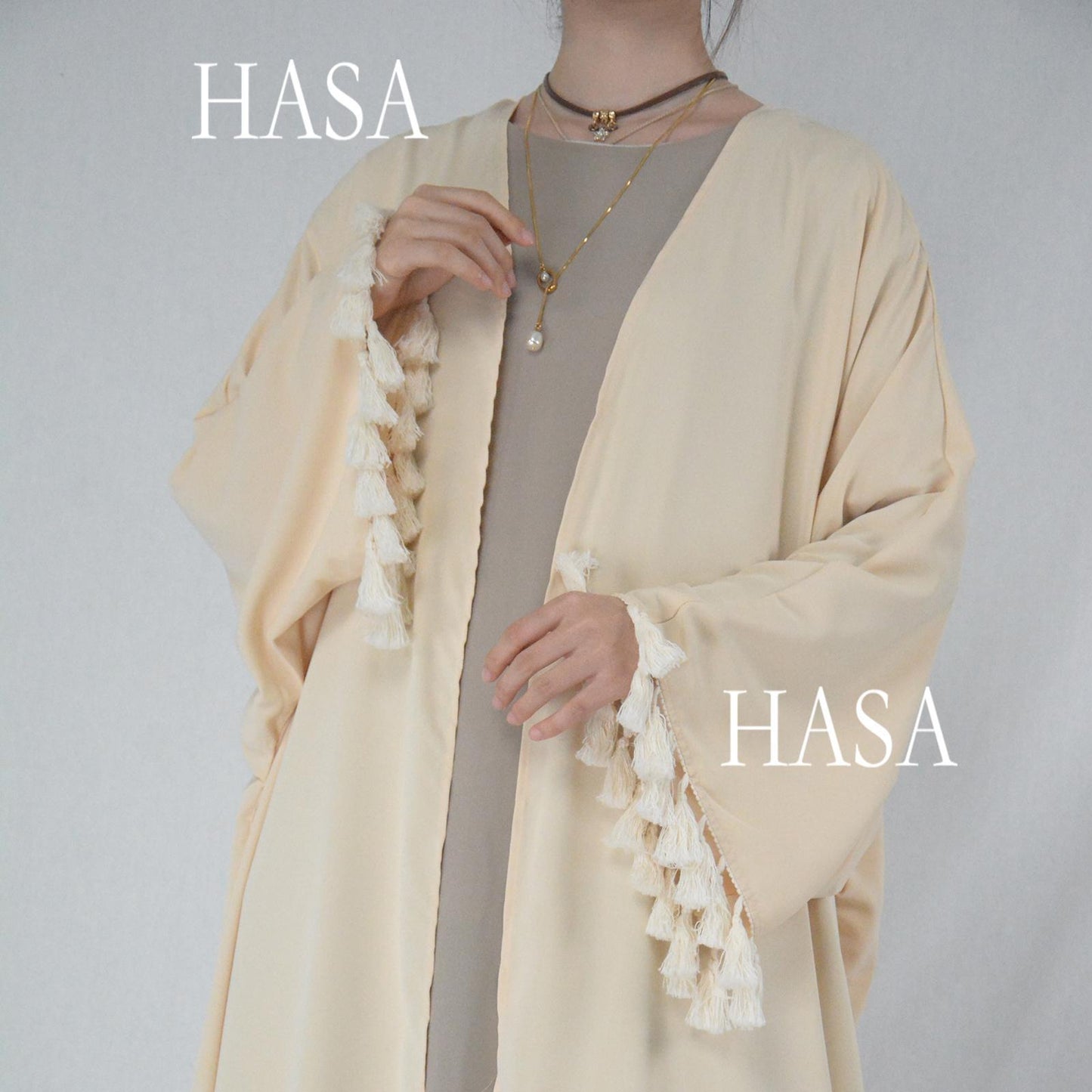 HS6326 Soft Drape Summer Cover-Up with Tassel Trim Sleeves