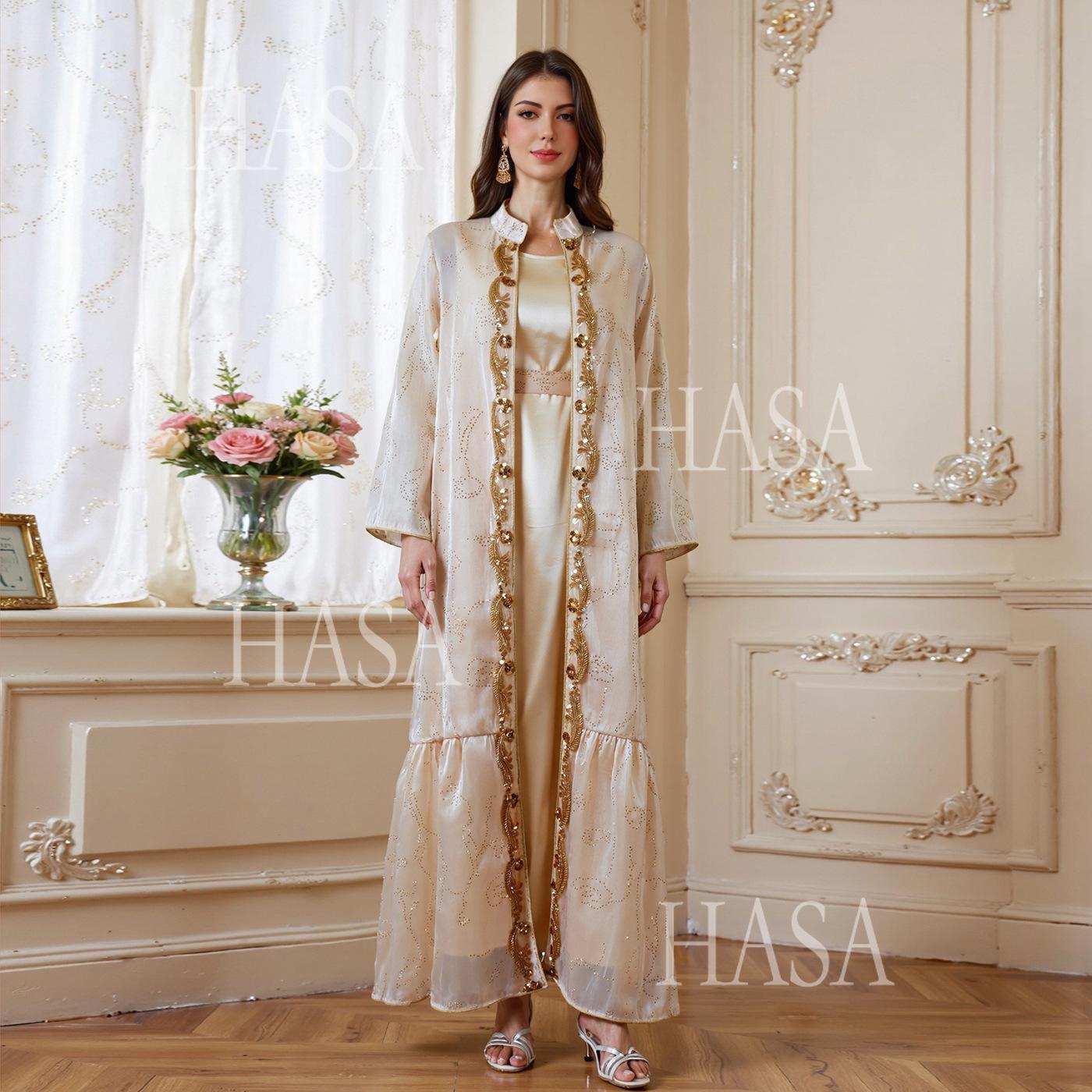 HASA HS6758 Elegant Gold Trim Flowing Maxi Outfit