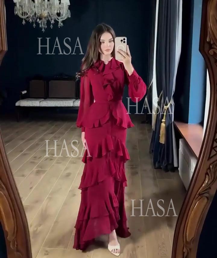 HS6733 Flowy Elegant Maxi Dress with Cascading Ruffles