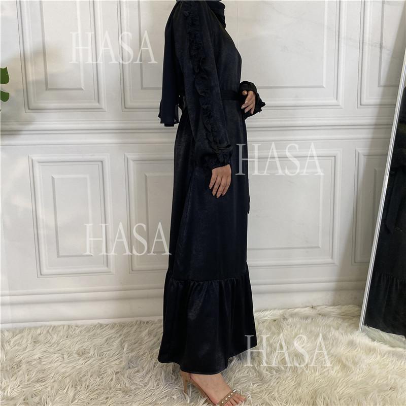 HS6591 Solid Color Turtleneck Long Sleeve Dress with Pleated Waistband