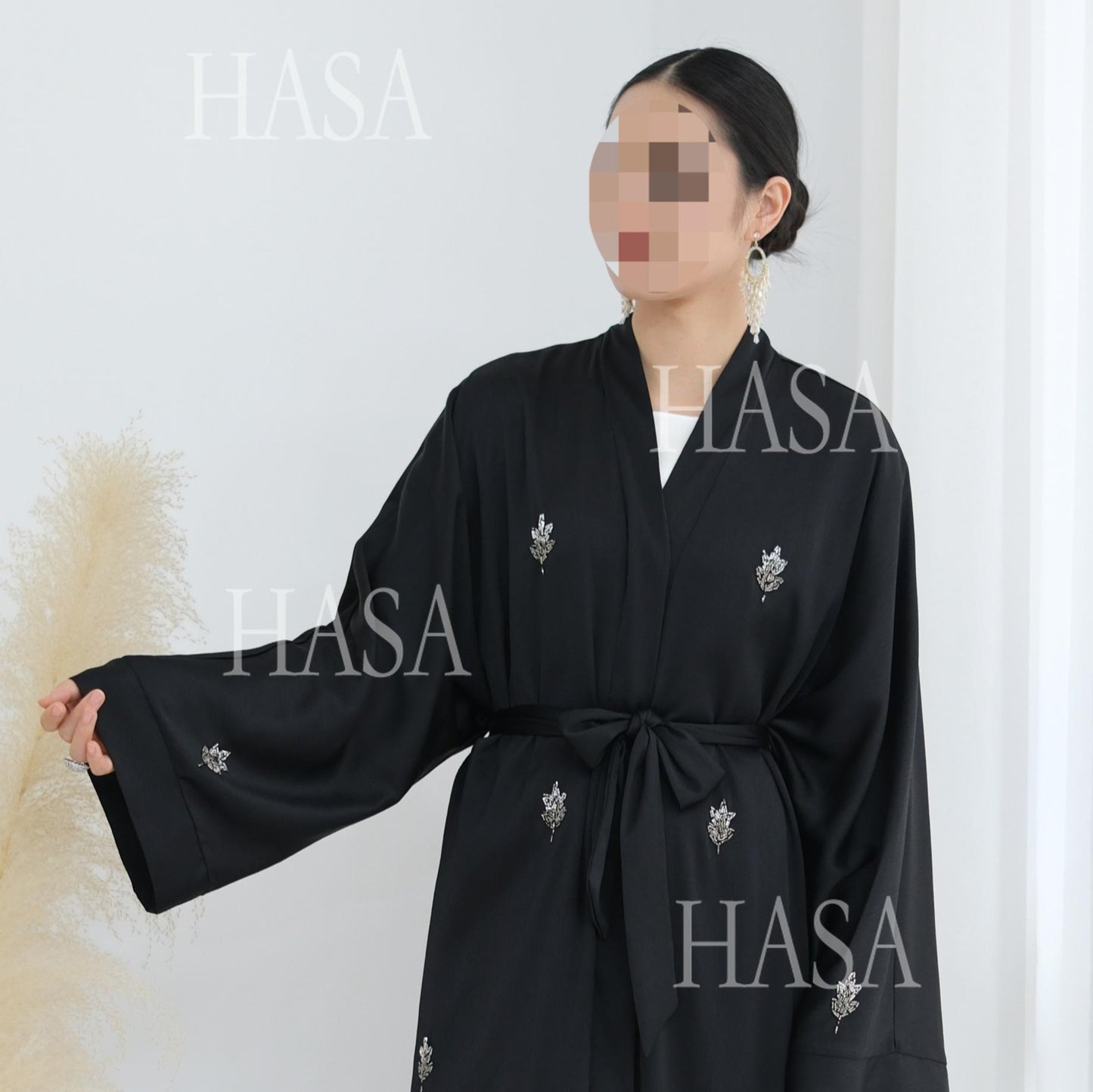 HS6624 Abaya Cardigan with Beaded Lace-up