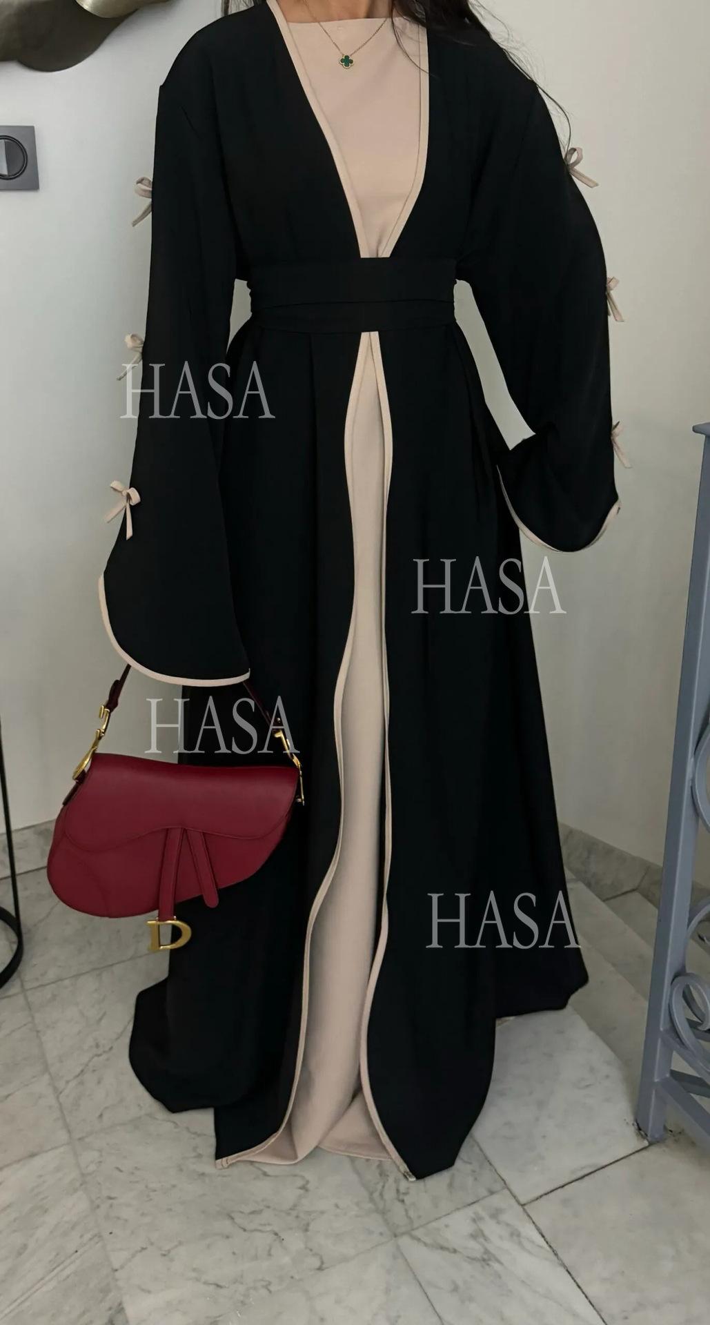 HS5862 Elegant Wavy-edge Bow Robe (with Belt) for A Feminine Look