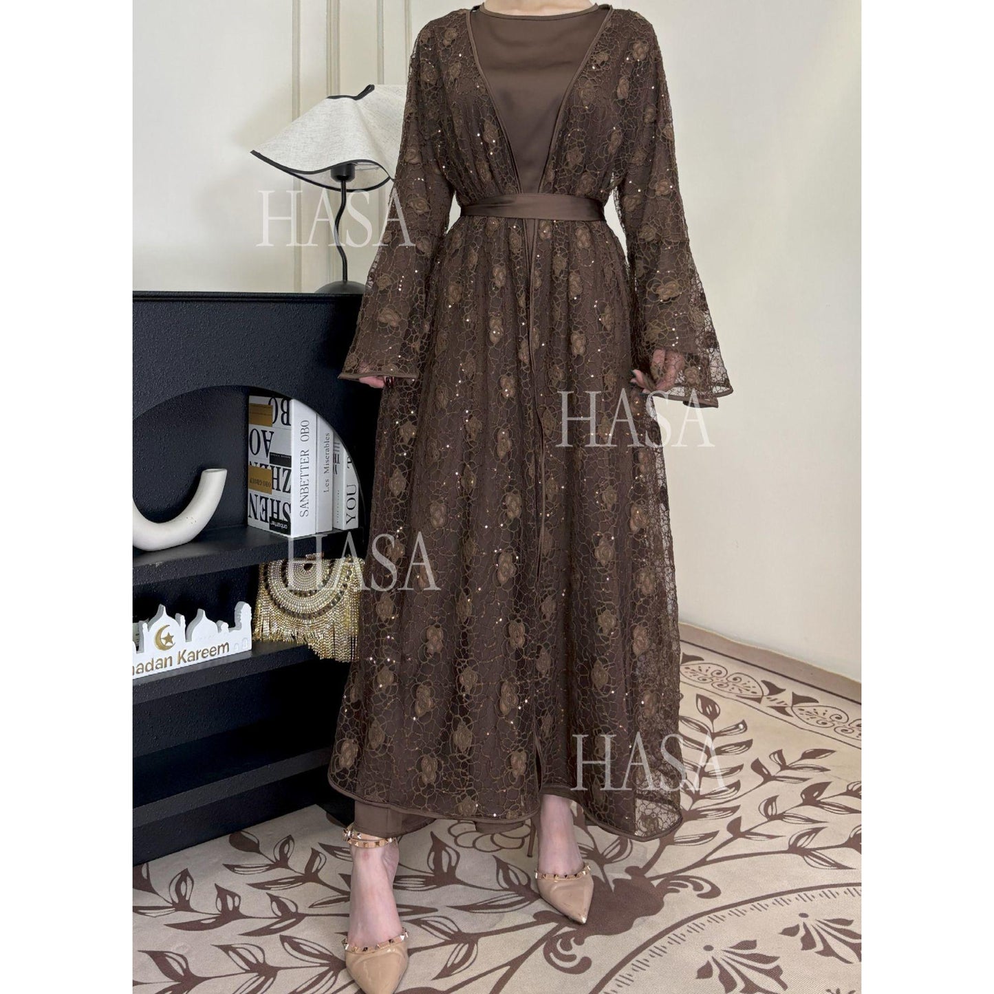 HS6482 Soft Lace Maxi Dress Set, Simple Loose Design