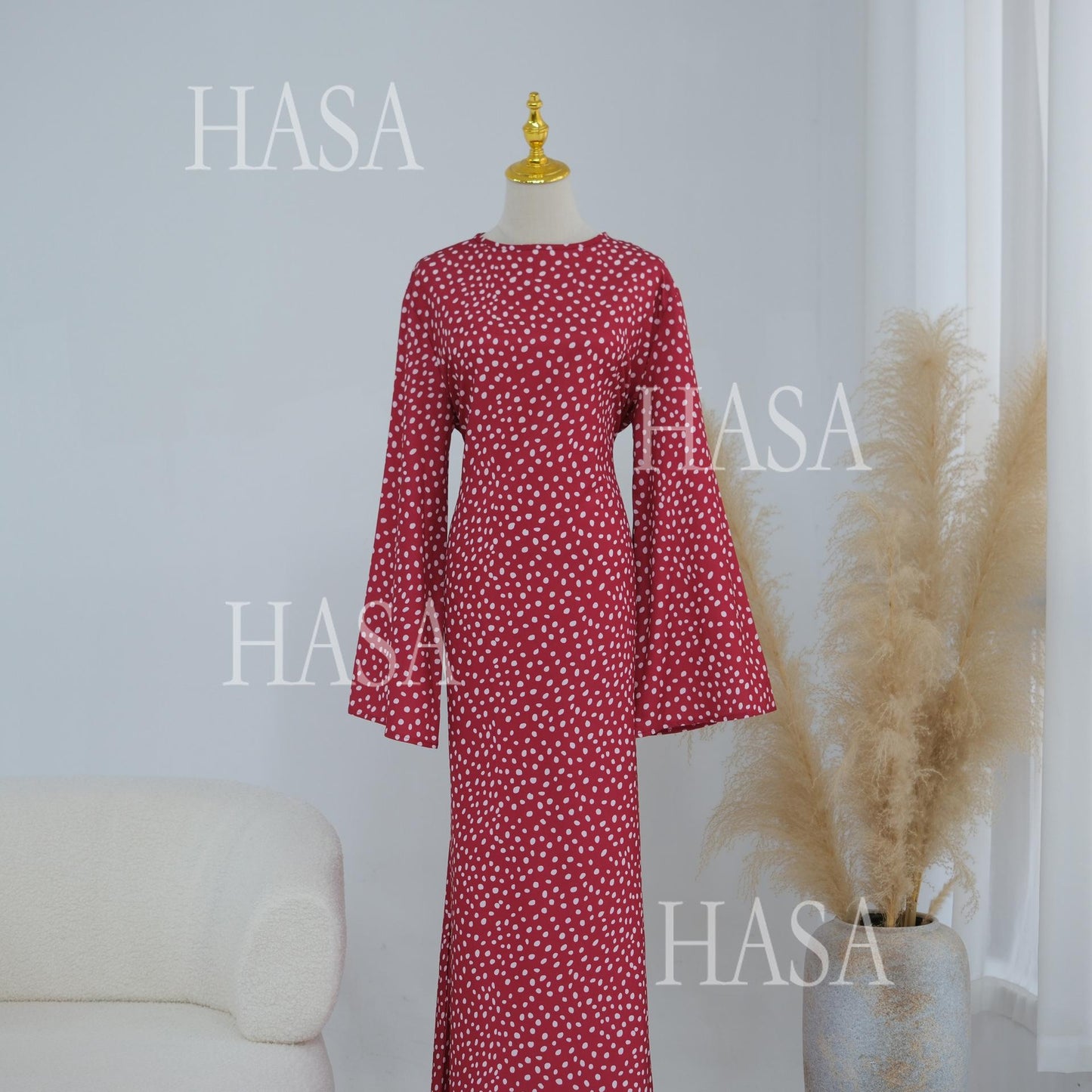 HASA HS6781 Graceful Modest Polka Dot Dress for Everyday Elegance