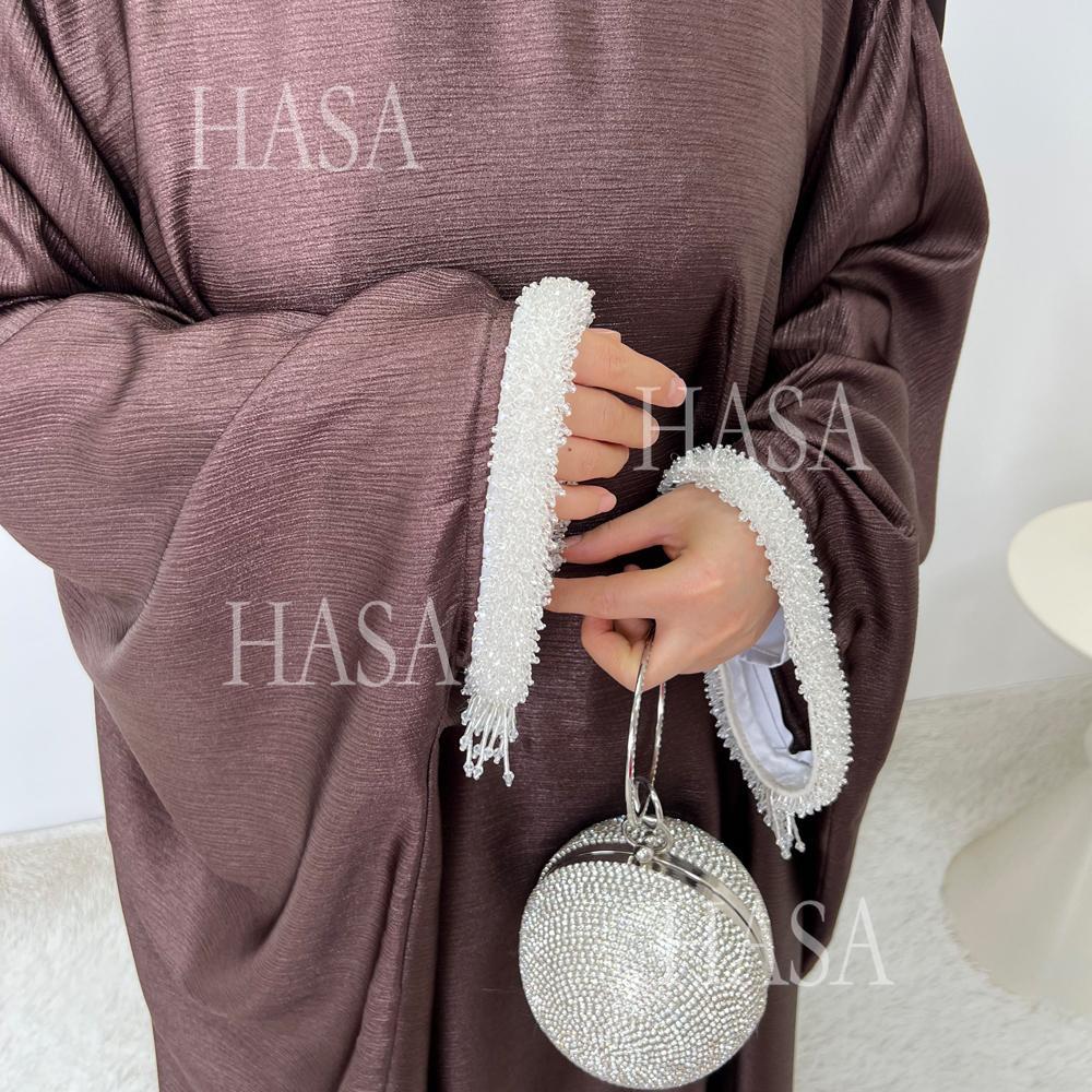 HS6496 Simple and Elegant Bat Sleeve Beaded Robe Dress (headscarf Not Included)