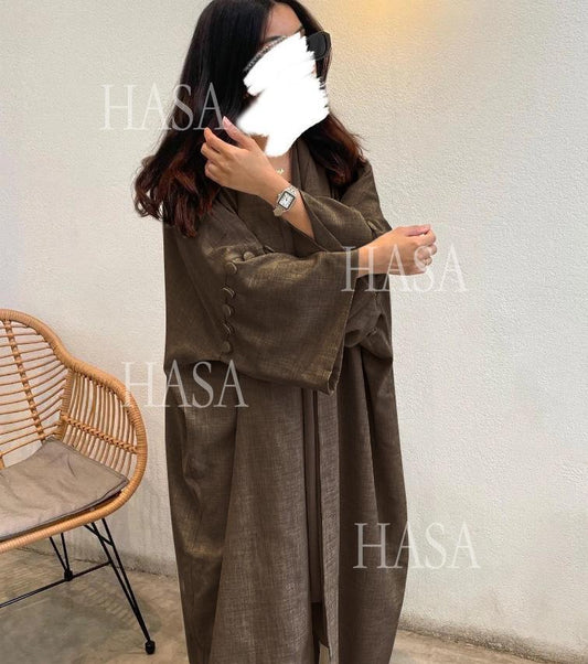 HS6561 Simple Style Large Size Long Cardigan Robe