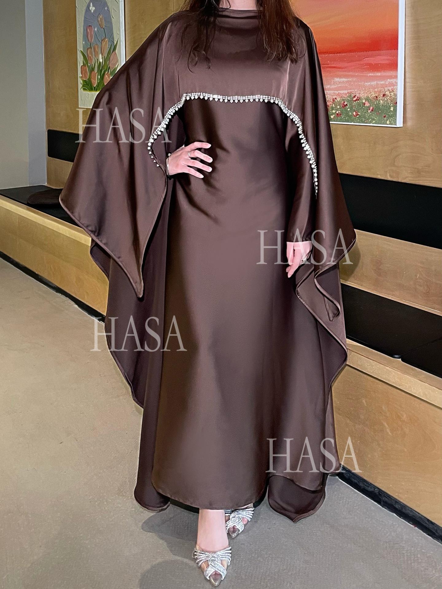 HS6476 Long Sleeves Glossy Robe with Pearl Embellishment