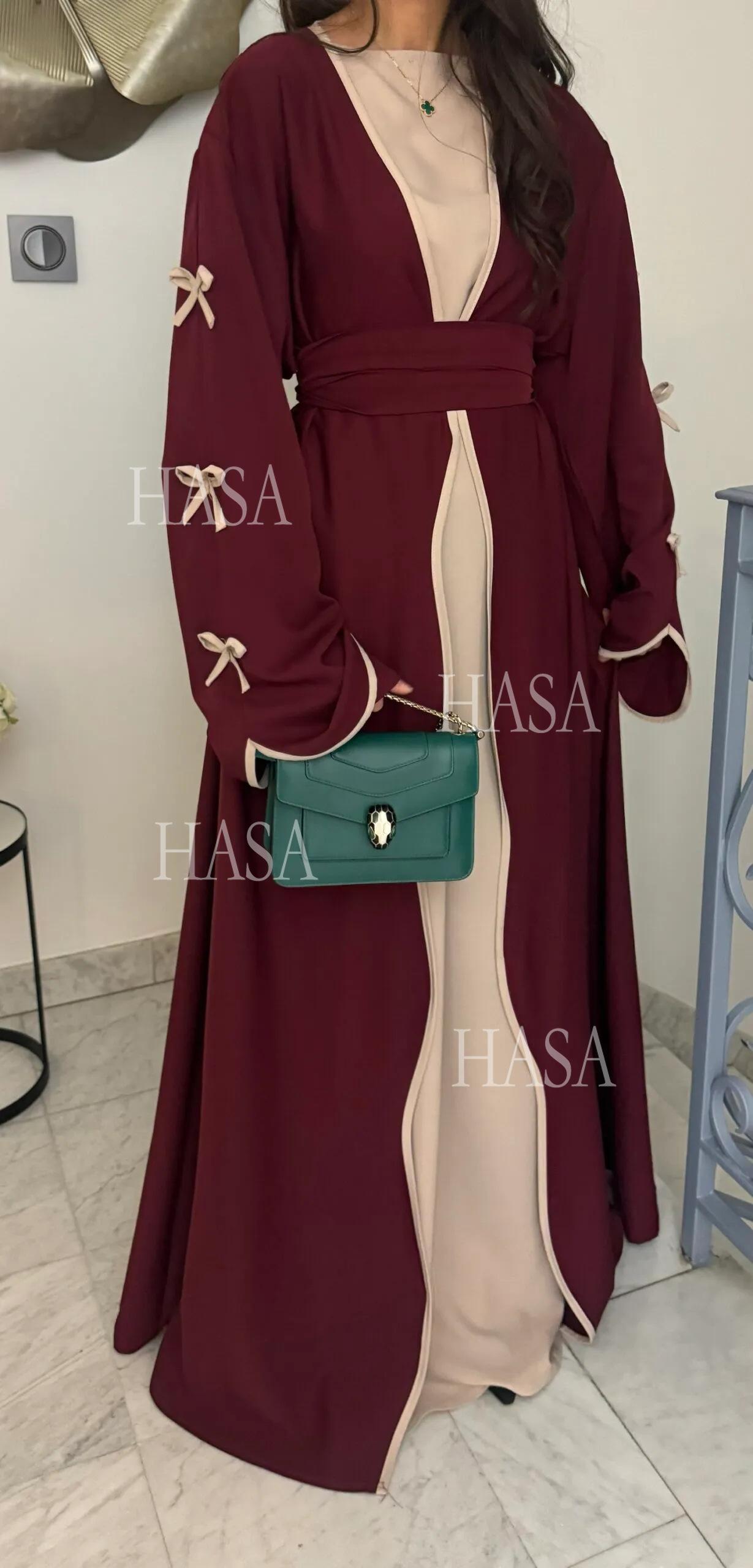 HS5862 Elegant Wavy-edge Bow Robe (with Belt) for A Feminine Look