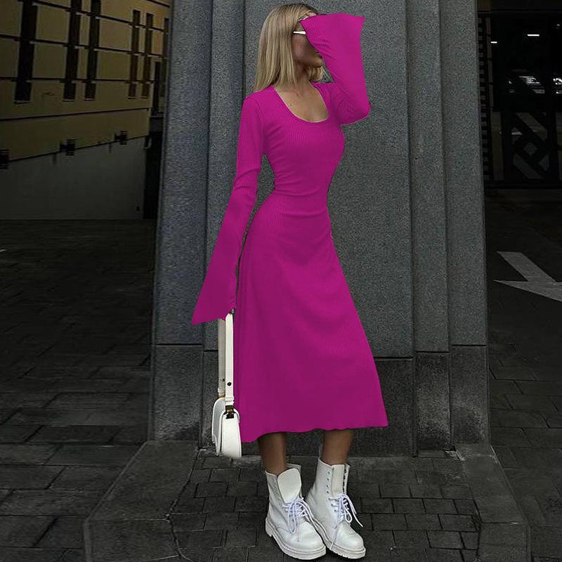 HASASERIES HS0676 Flared Long Sleeved High Waist Maxi Skirt with Lace-up Back