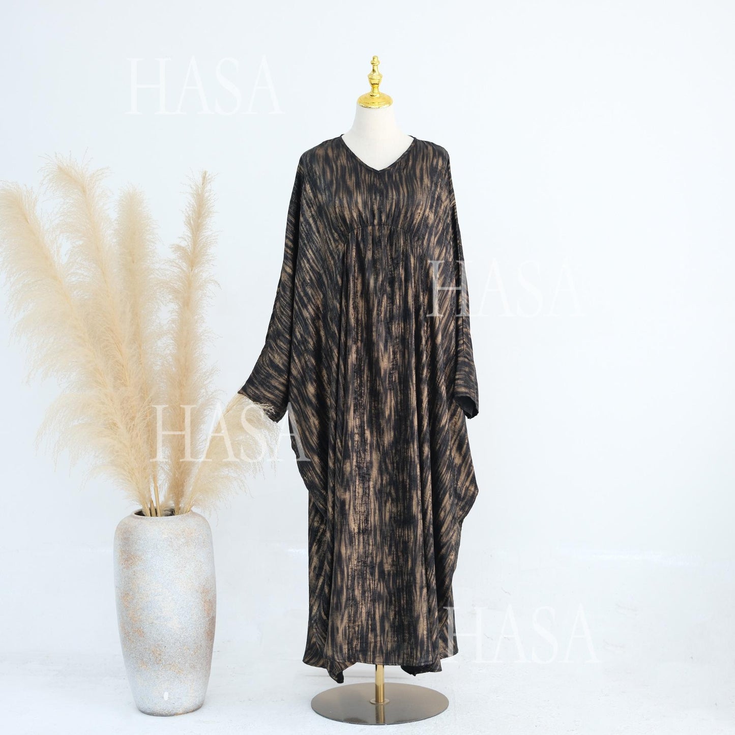 HS6566 Long-sleeved Printed Batwing Sleeve Loose Dress