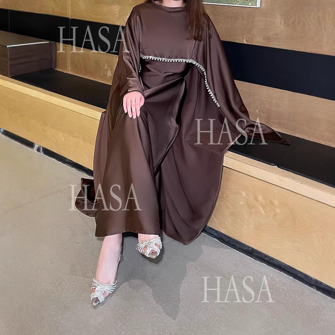 HS6476 Long Sleeves Glossy Robe with Pearl Embellishment