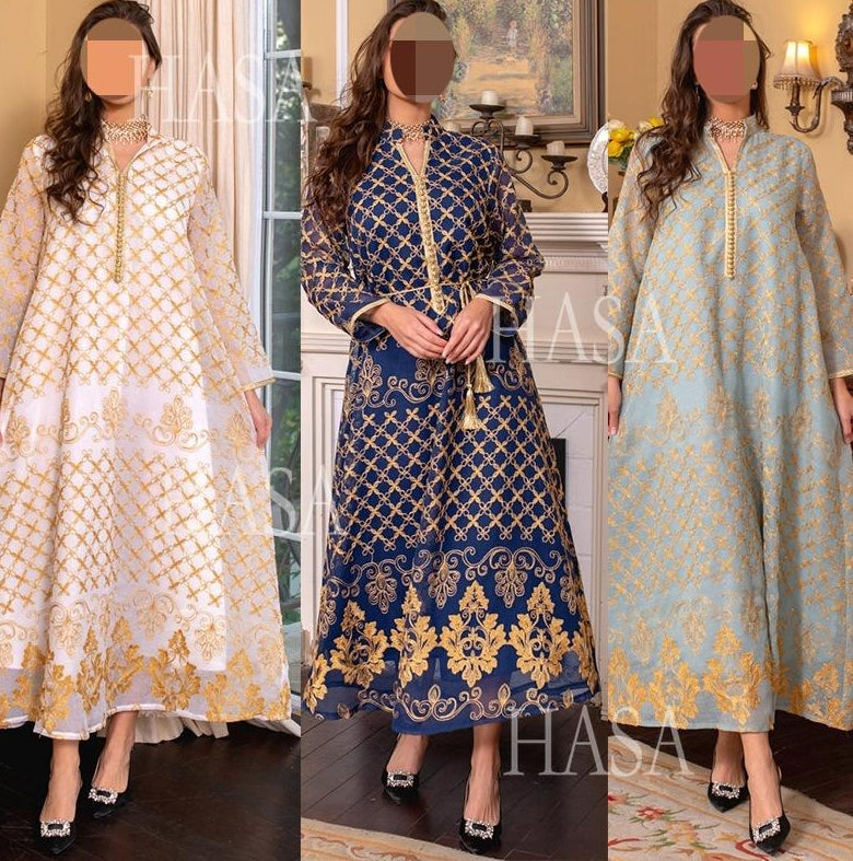 HS6640 Elegant Openwork Embroidered Abaya Long Dress