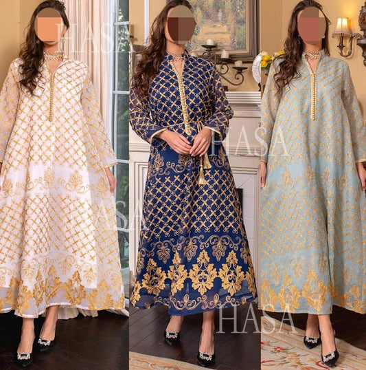 HS6640 Elegant Openwork Embroidered Abaya Long Dress