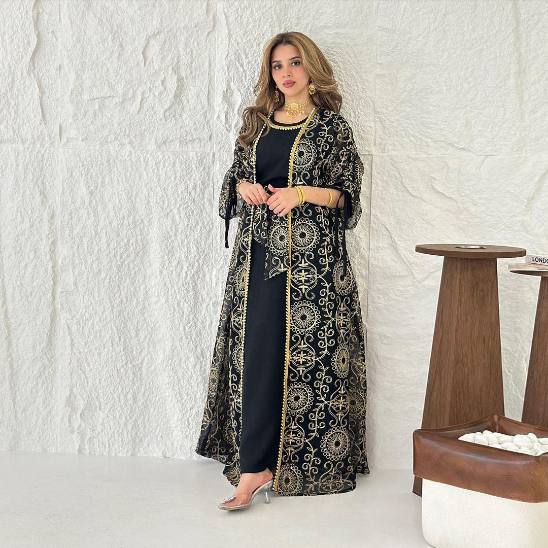 HS6653 Embroidered Robe Two-piece Set, Elegant and Lightweight Design.