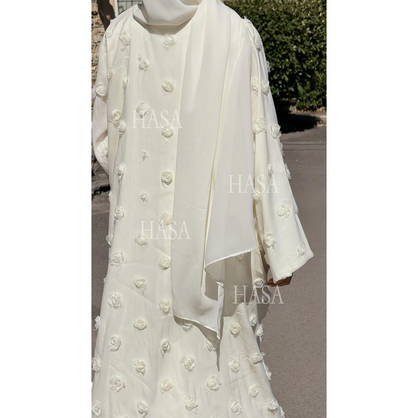 HASA HS6782 Graceful Floral Pink Abaya with Matching Scarf