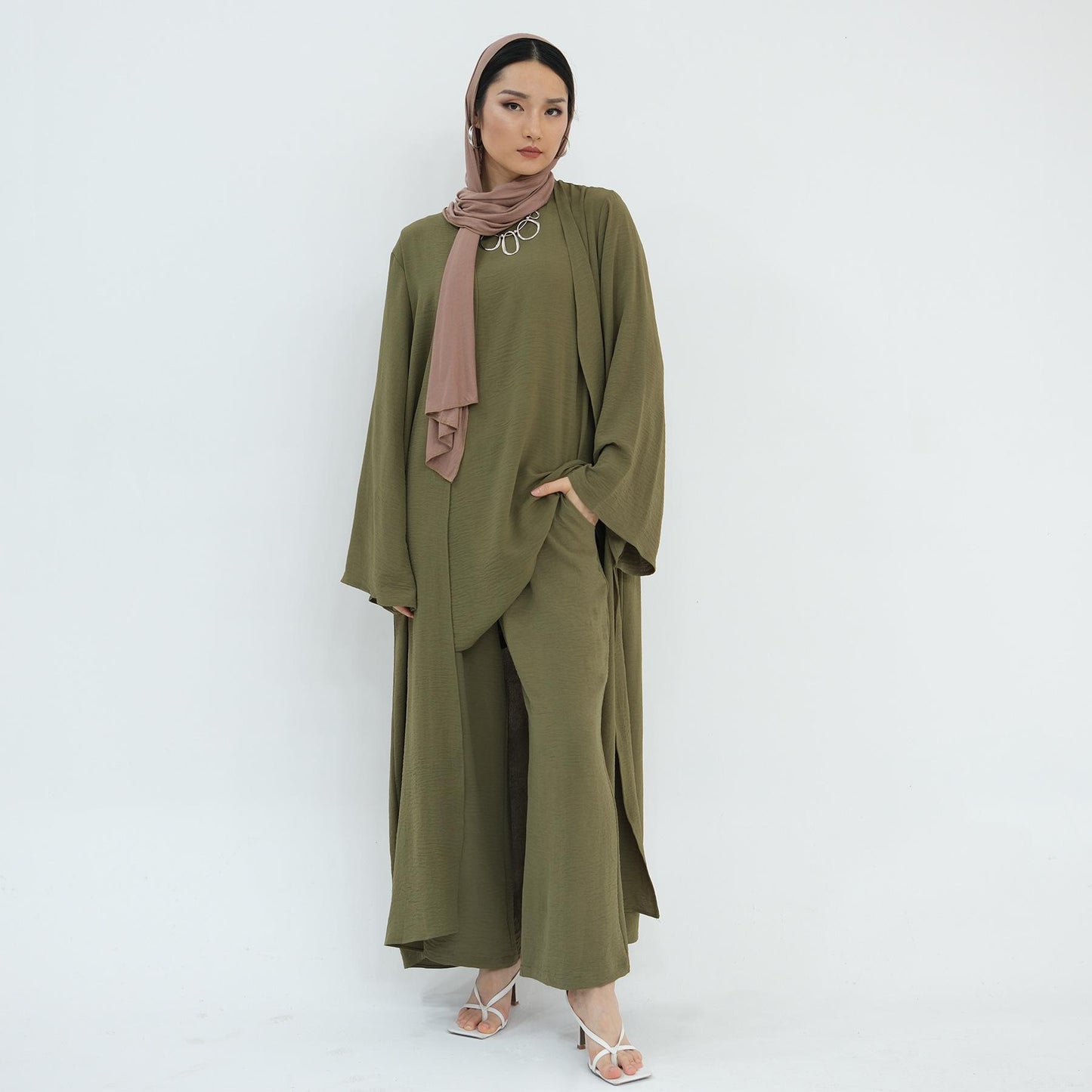 HS5107 Classic Solid Color Three-piece Suit - Loose Long Design Combination