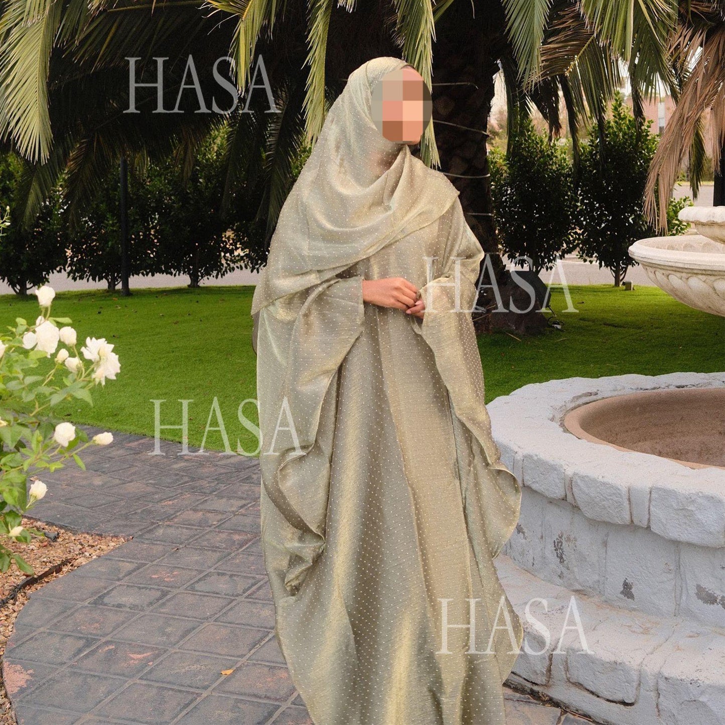 HS6493 Lightweight Ice Flower Ruffle Textured Rhinestone Robe Three-Piece Set