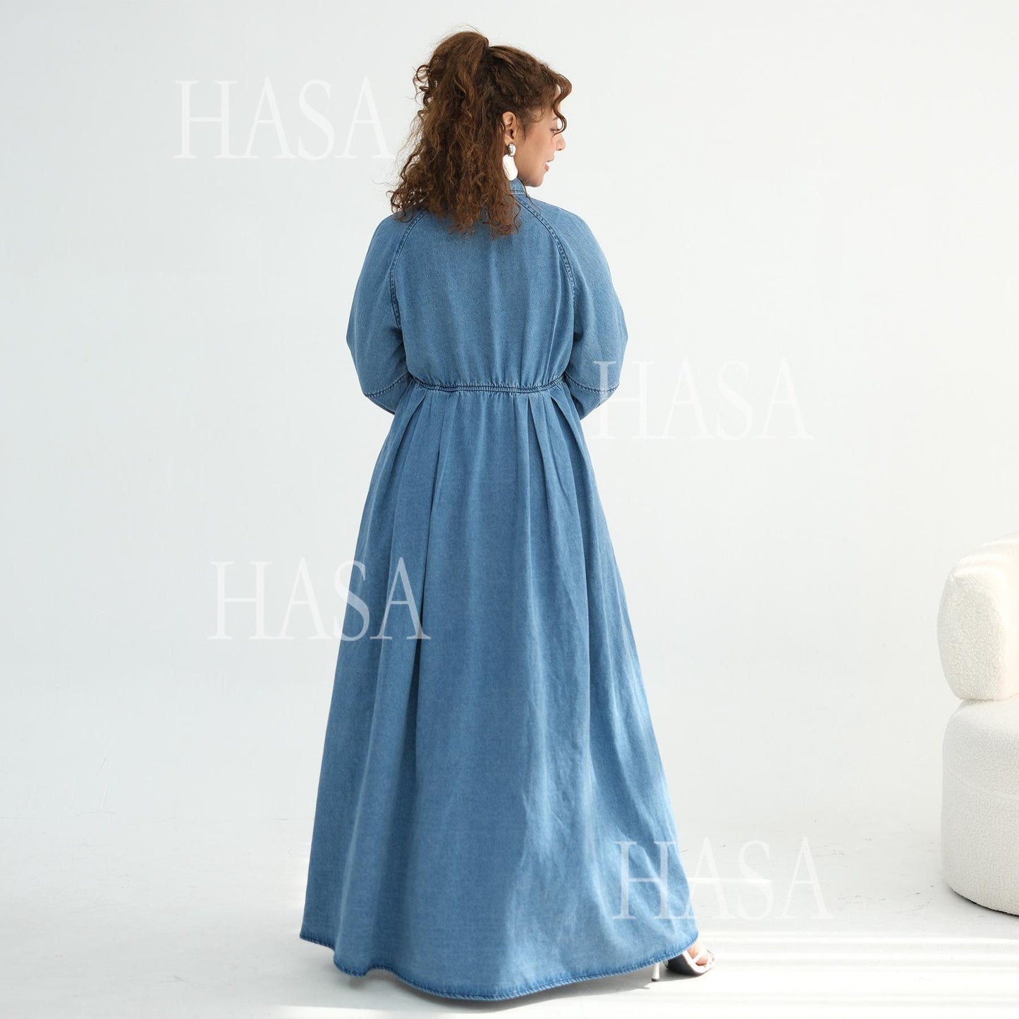 HASA HS6806 Chic Button Front Denim Maxi Dress