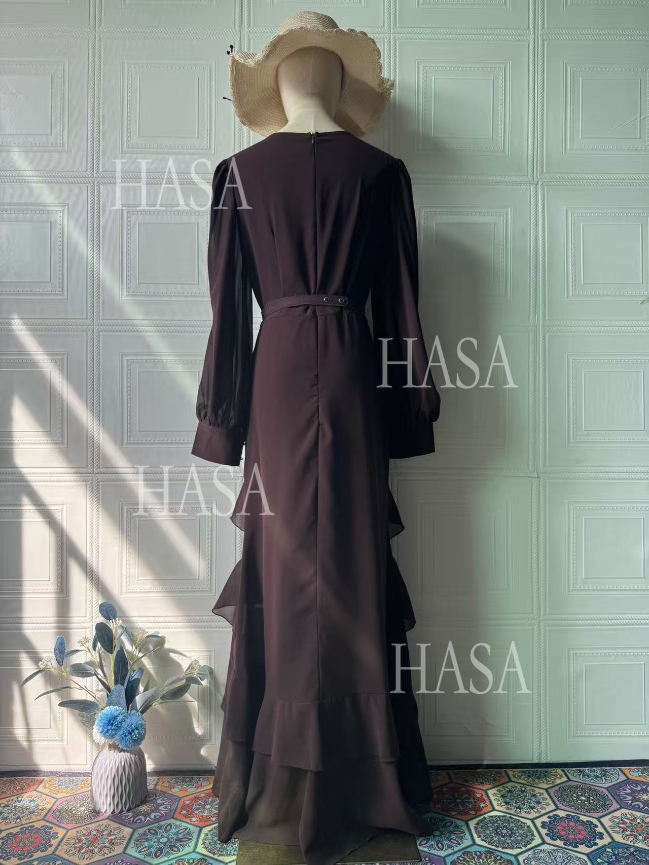 HS6733 Flowy Elegant Maxi Dress with Cascading Ruffles