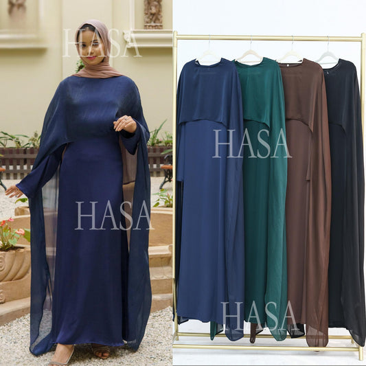 HS5870 Elegant drape two-piece robe dress-Light luxury street style abaya girl