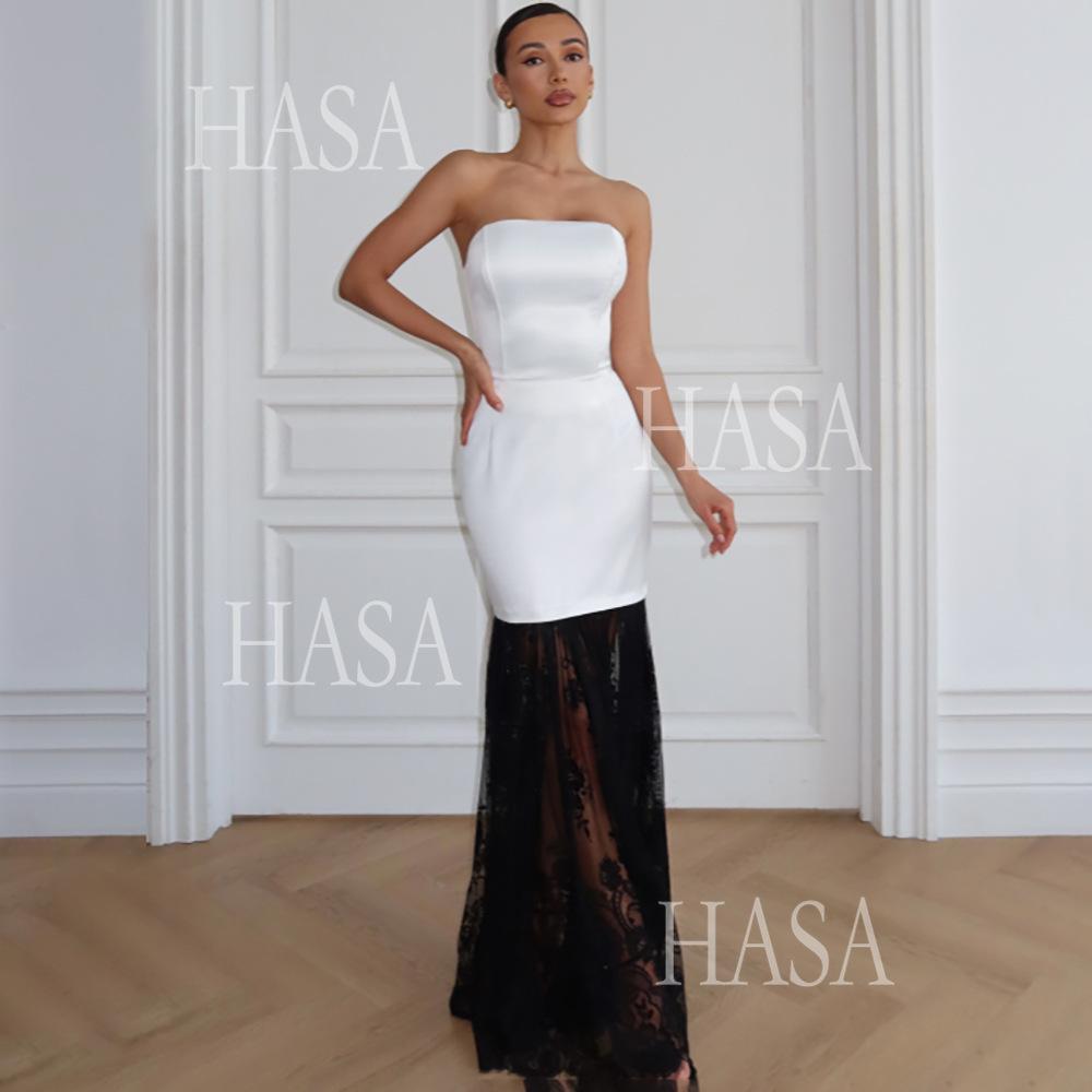 HASA HS6767 Minimal Glam Lace Panel Bodycon Dress