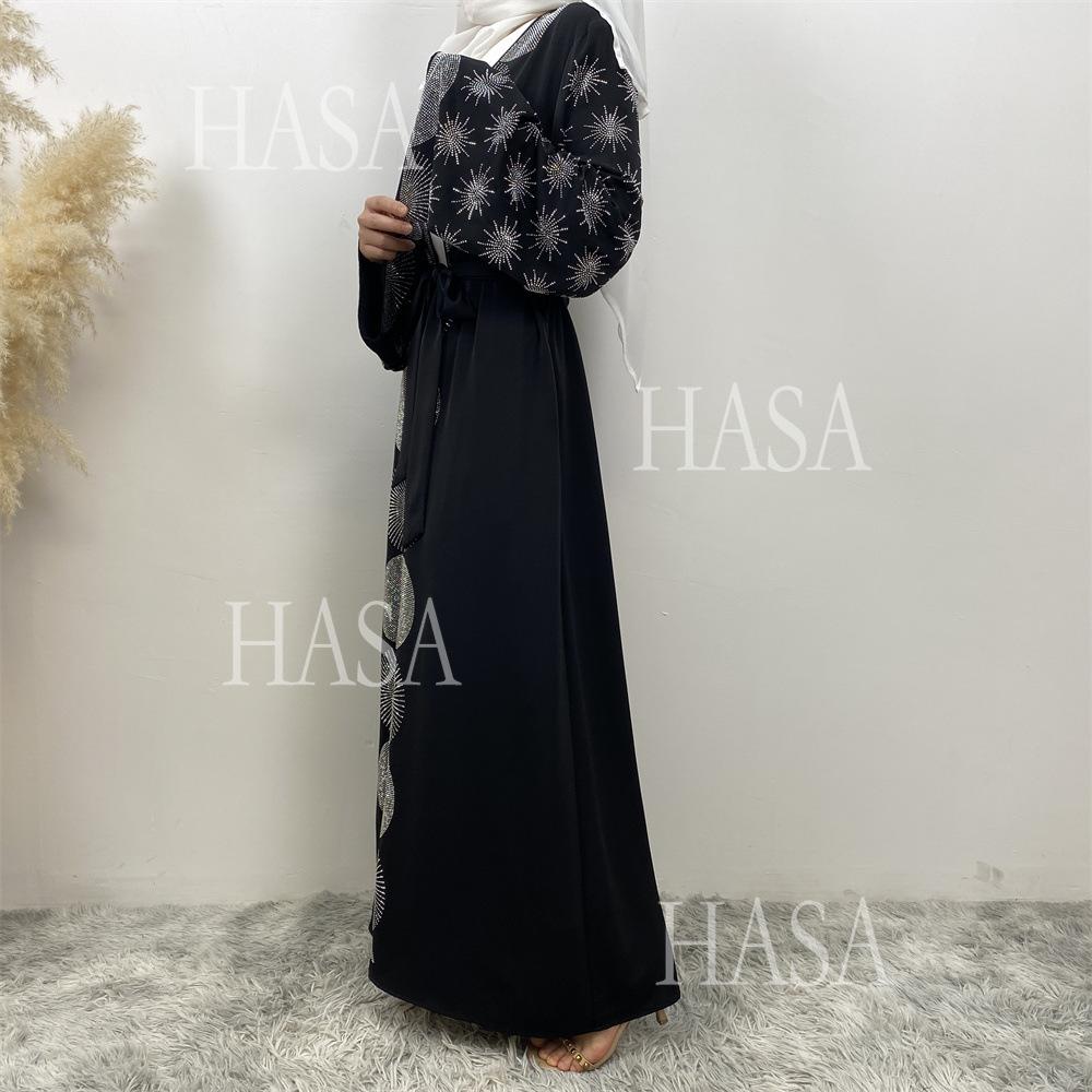 HS6588 Black Cardigan Dress with Rhinestone Embellishment and Pockets