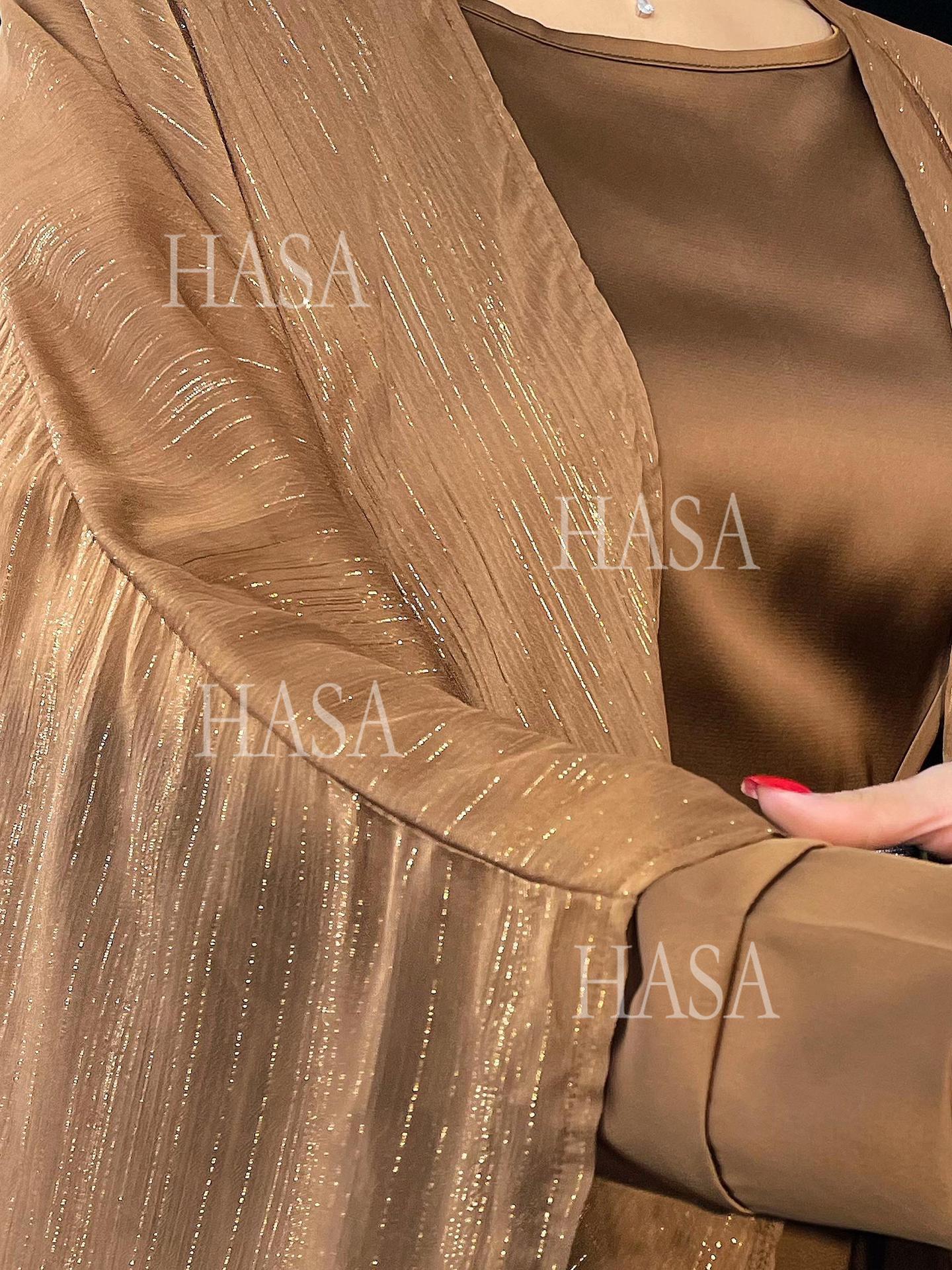 HS6571 Gold embellished long Abaya skirt set