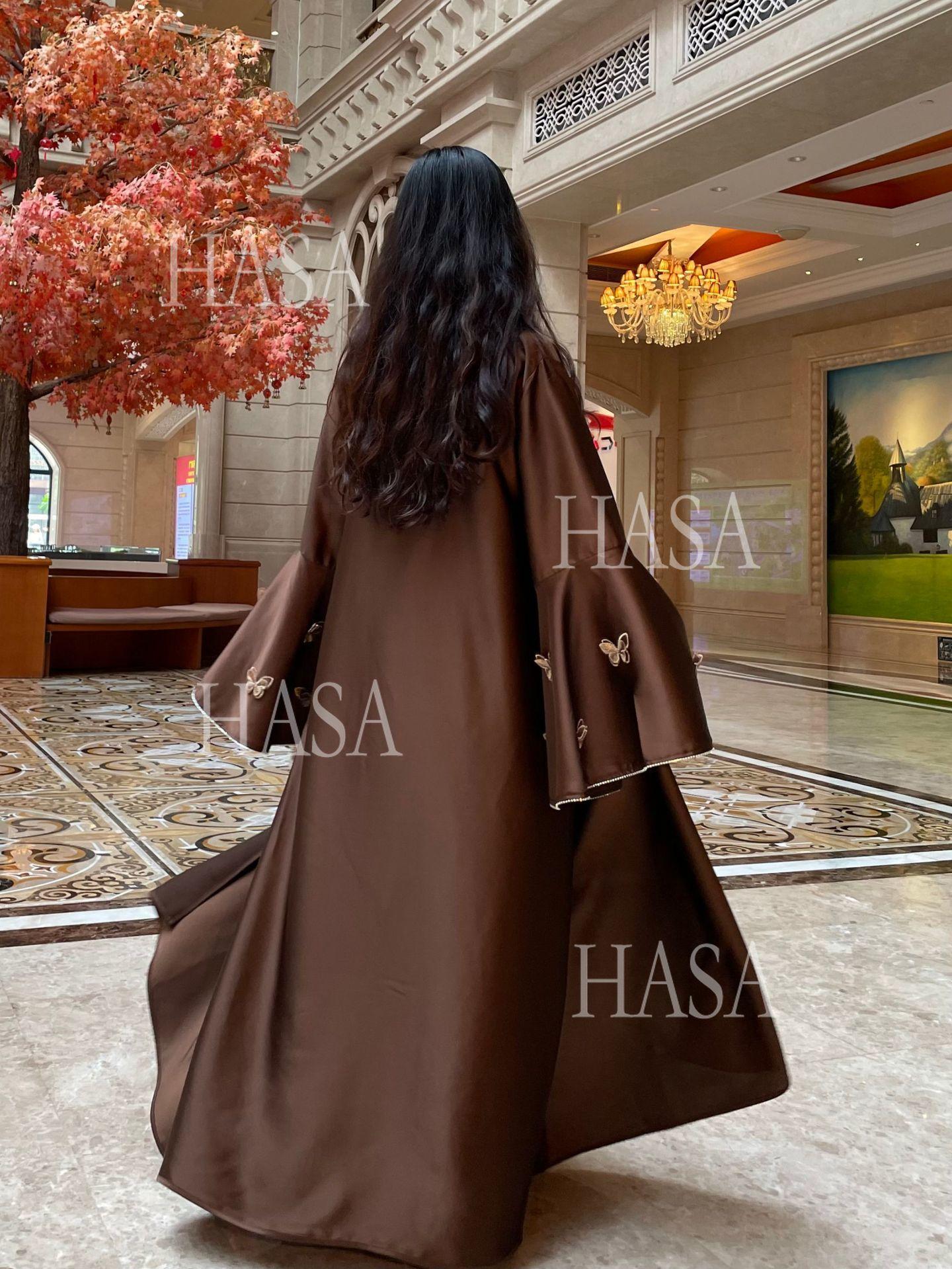 HS6480 Satin Butterfly Embroidered Dress Robe, Cardigan Two-piece Design