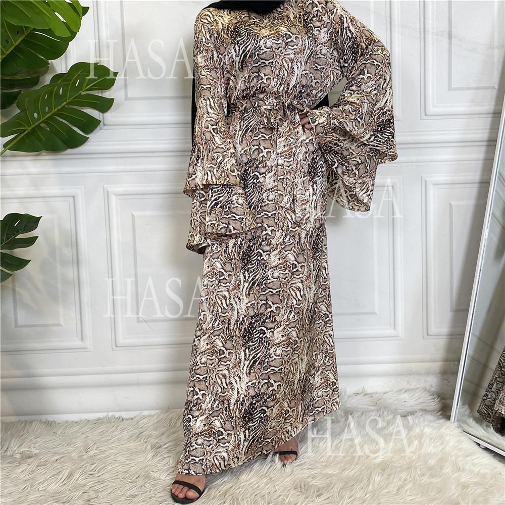 HS6590 Fashionable Printed Loose-fitting Dress with Lace-up Design and Wide Swing